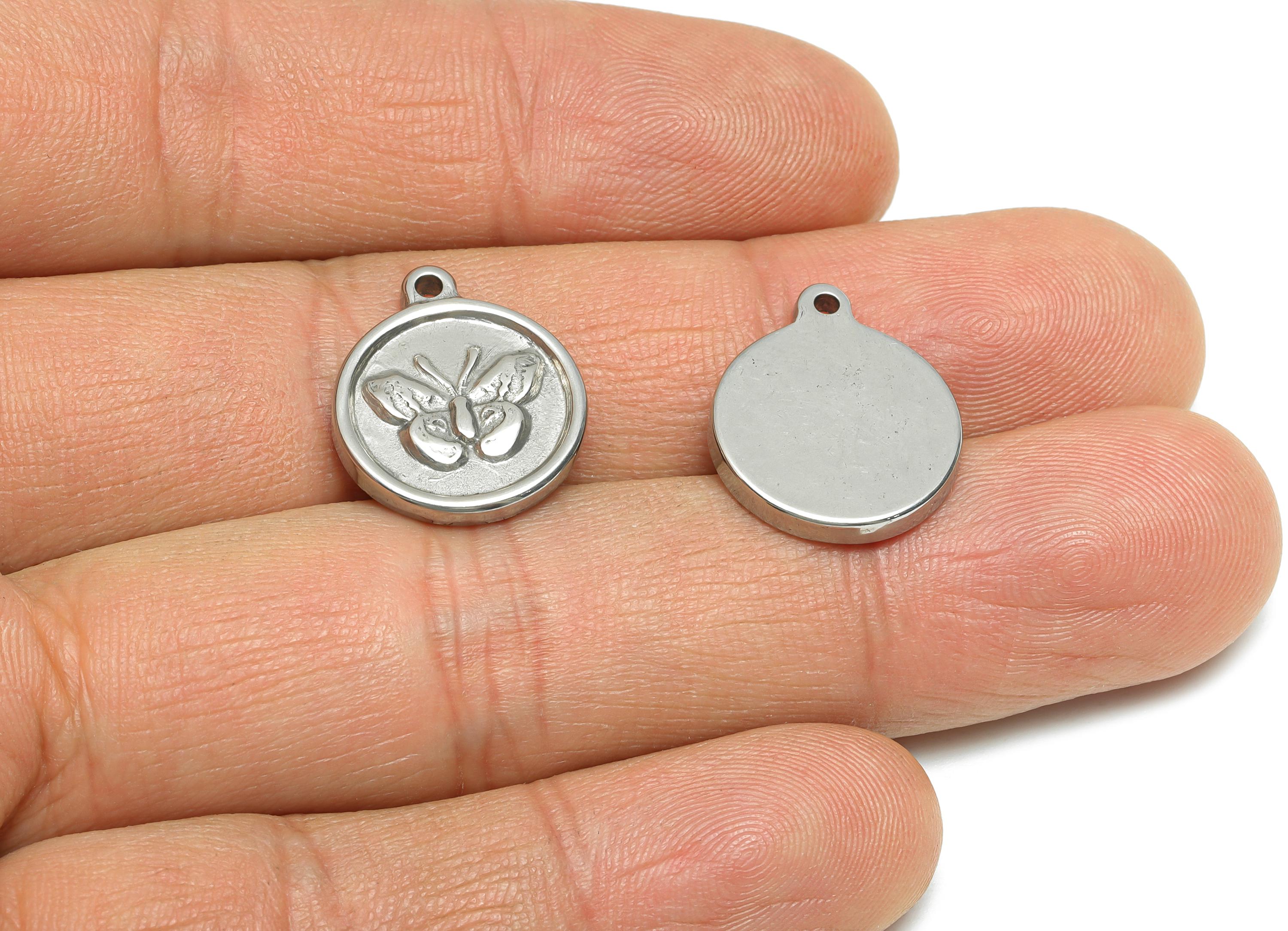 Steel Butterfly Charms - Detailed Silver Insect Charms - Vintage Butterfly Coin Pendant - Steel Jewelry Component - 18x15x2.43mm - SS1964 - DOMEDBAZAAR