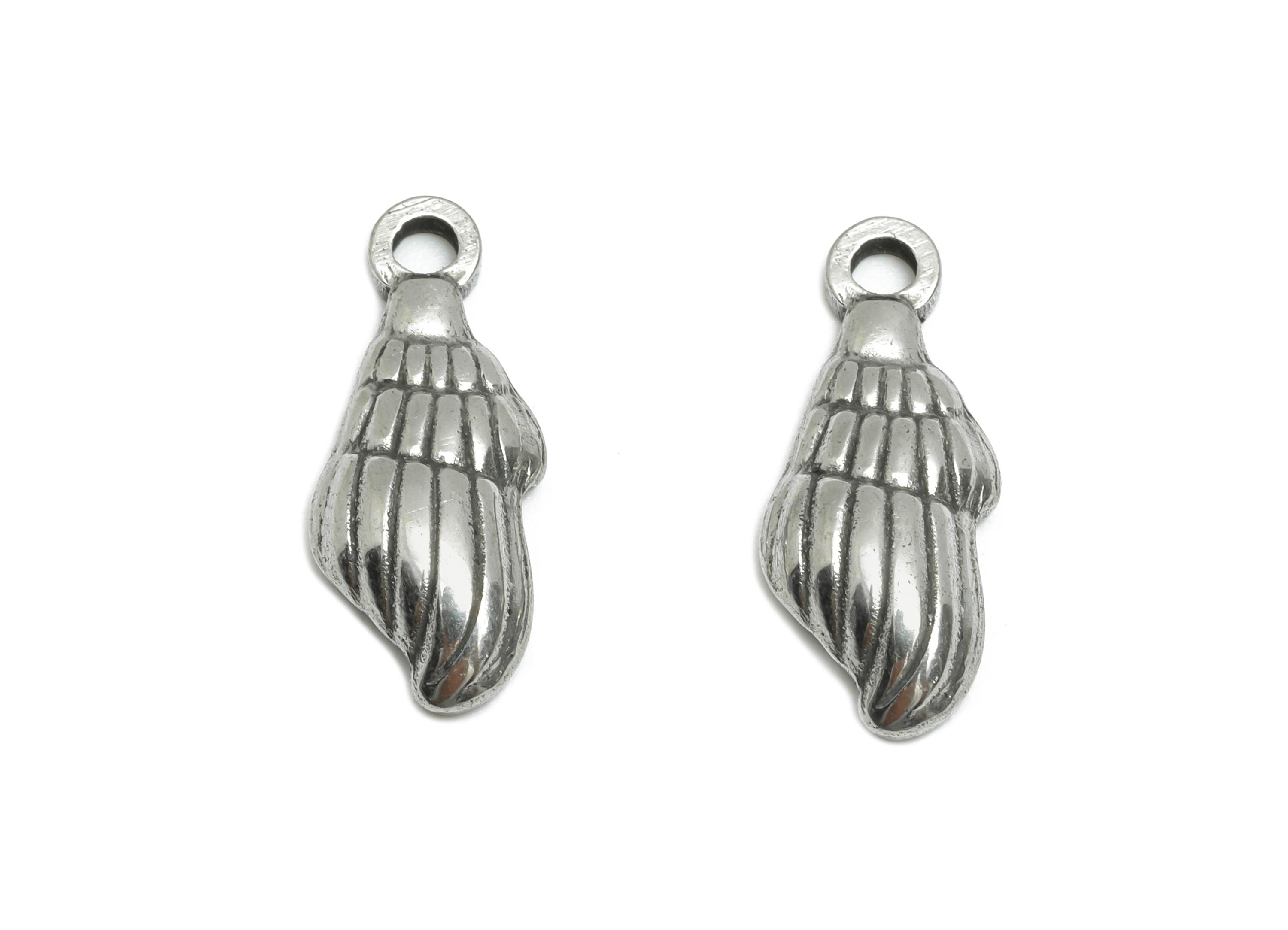 Steel Shell Charms - Textured Steel Marine Shell Charm - Nature Silver Ocean Life Design - Steel Jewelry Accessory - 18x7x3.49mm - SS1791 - DOMEDBAZAAR