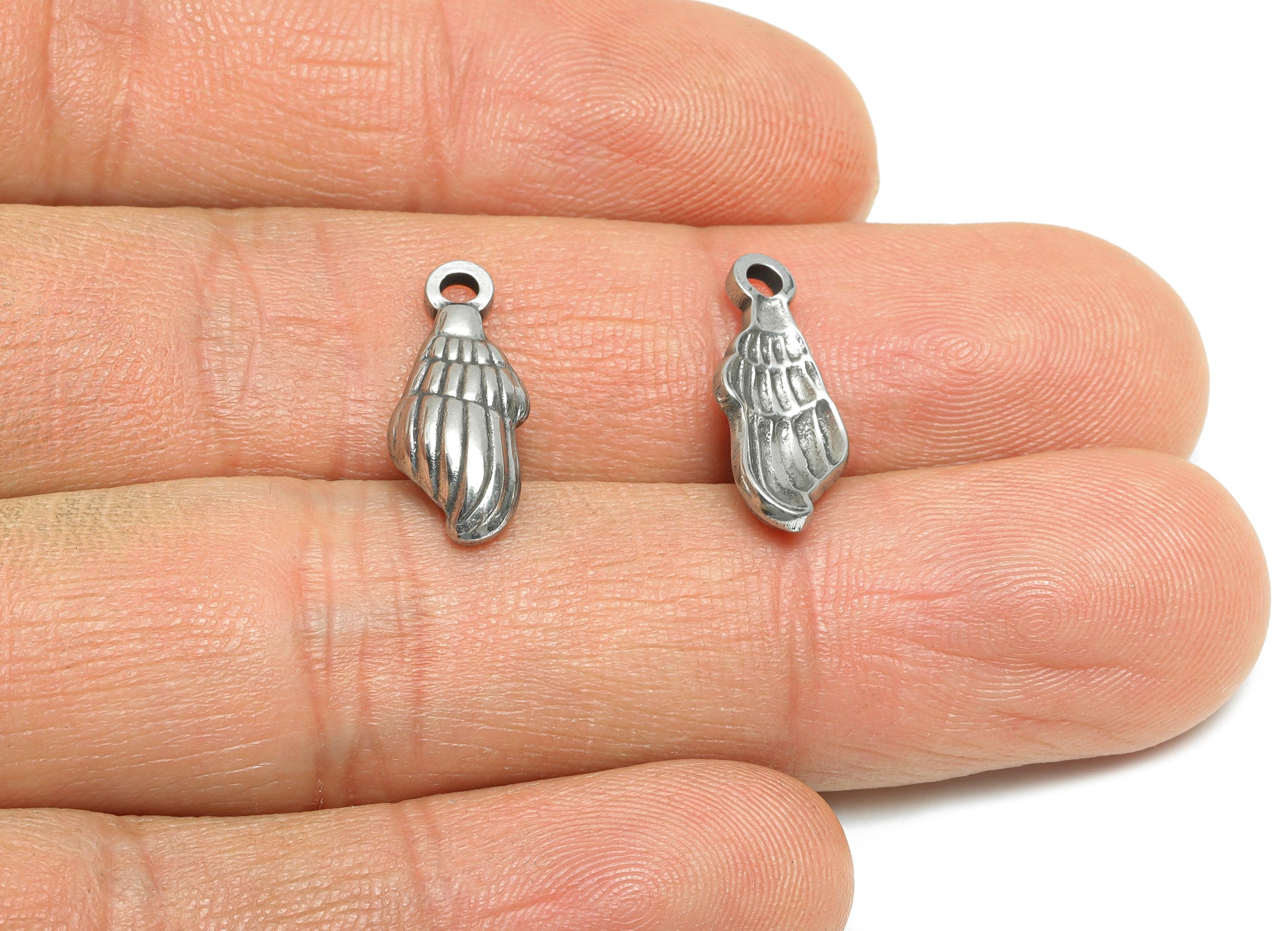 Steel Shell Charms - Textured Steel Marine Shell Charm - Nature Silver Ocean Life Design - Steel Jewelry Accessory - 18x7x3.49mm - SS1791 - DOMEDBAZAAR