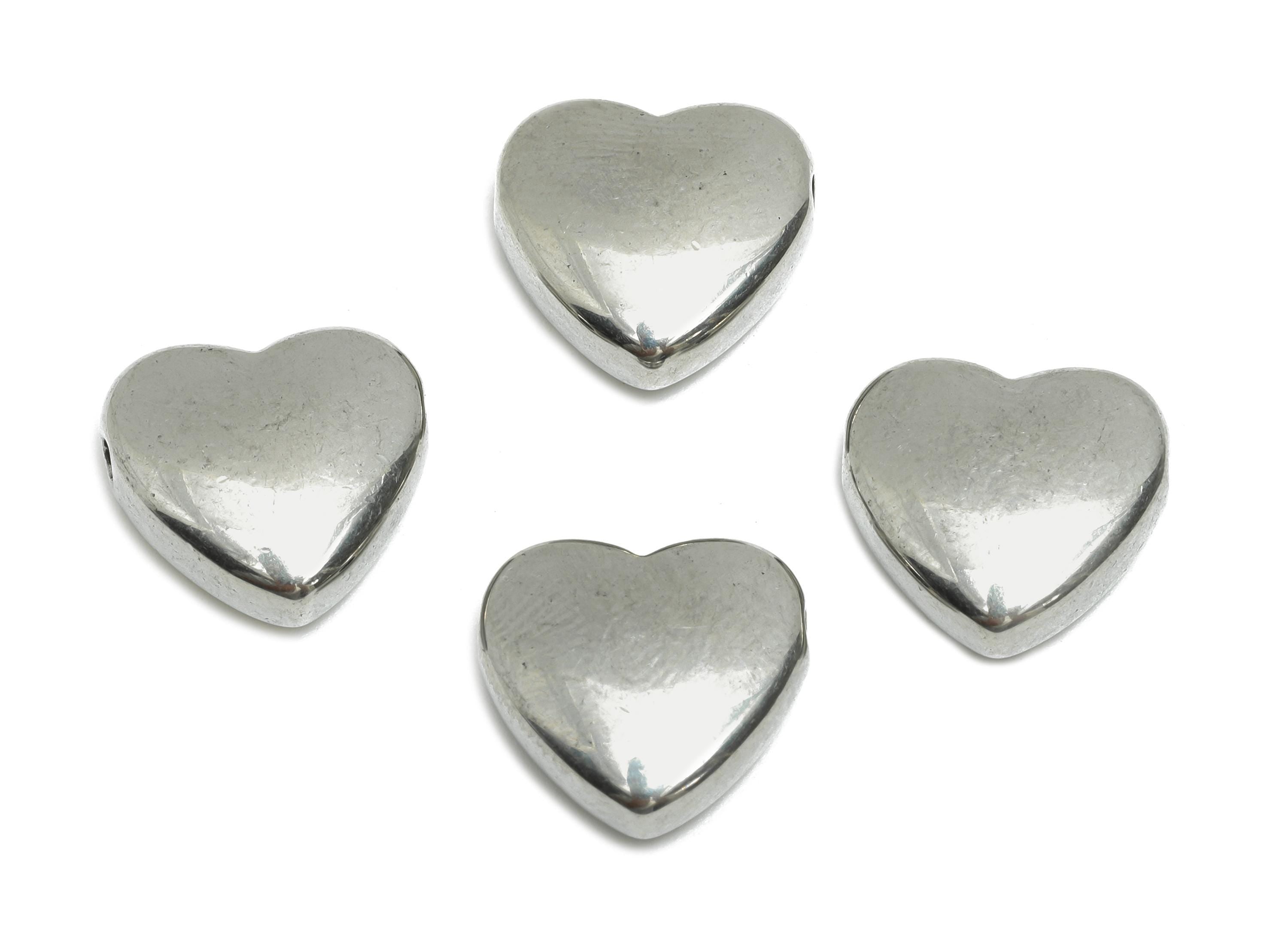 Stainless Steel Heart Beads - Smooth Silver Heart Bracelet Bead - Whimsical Heart Jewelry - DIY Jewelry Making - 13.1x13.7x5.67mm - SS1803 - DOMEDBAZAAR