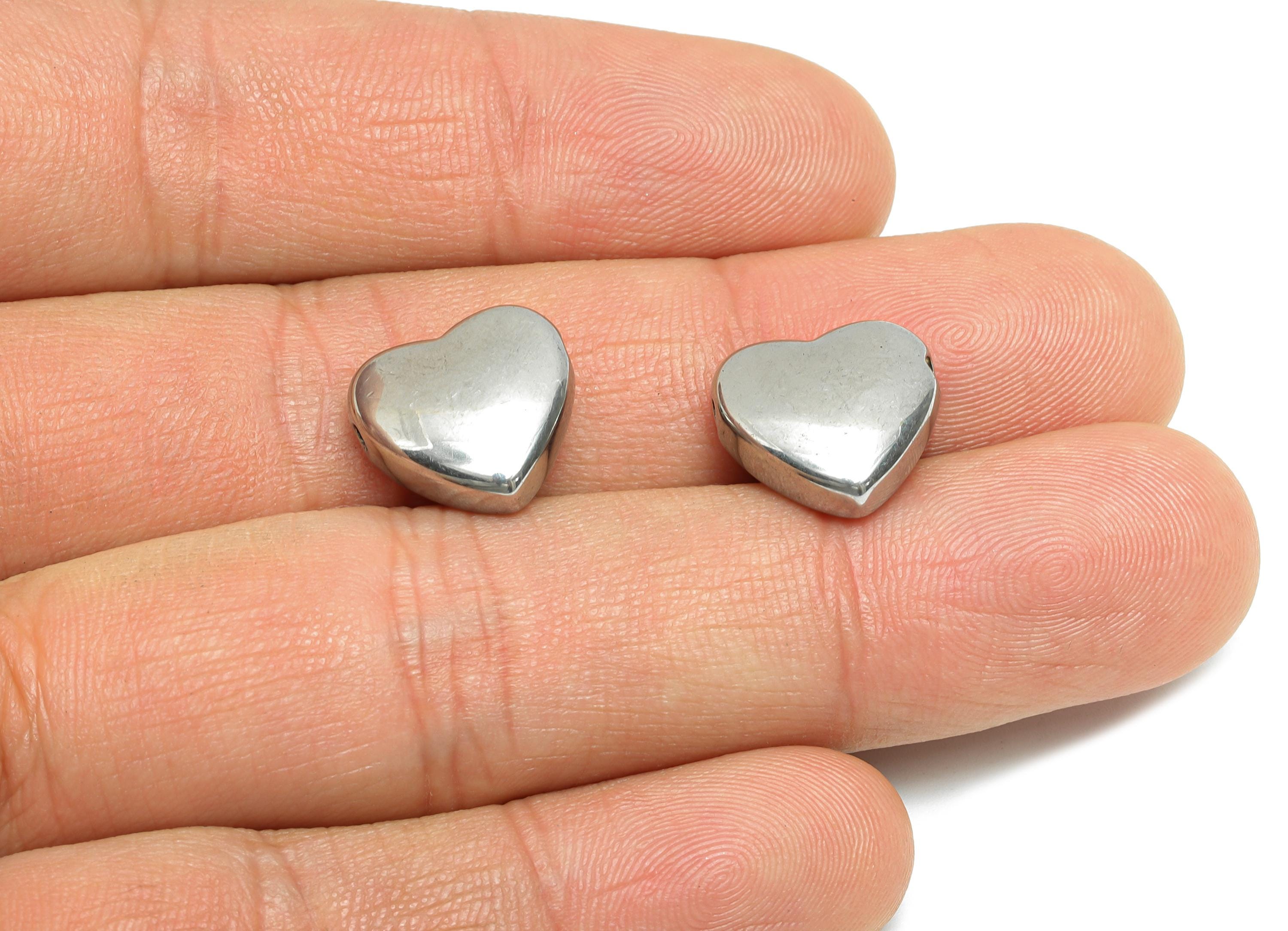 Stainless Steel Heart Beads - Smooth Silver Heart Bracelet Bead - Whimsical Heart Jewelry - DIY Jewelry Making - 13.1x13.7x5.67mm - SS1803 - DOMEDBAZAAR