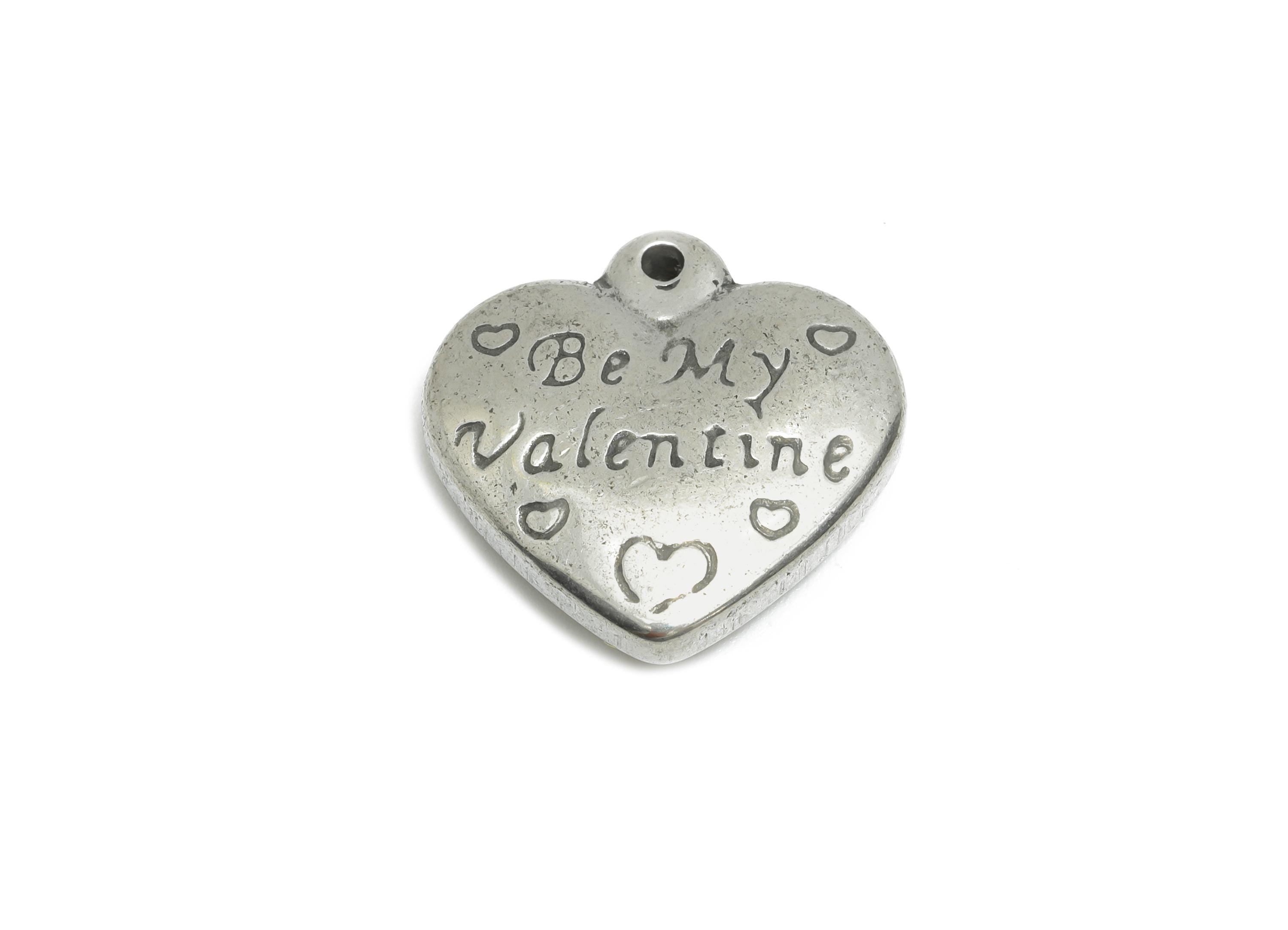 Steel Heart Charm - Textured Sentimental Charms for Necklace - Engraved Heart Pendant - Valentine's Day Pendant - 16x17x4.44mm - SS1765 - DOMEDBAZAAR
