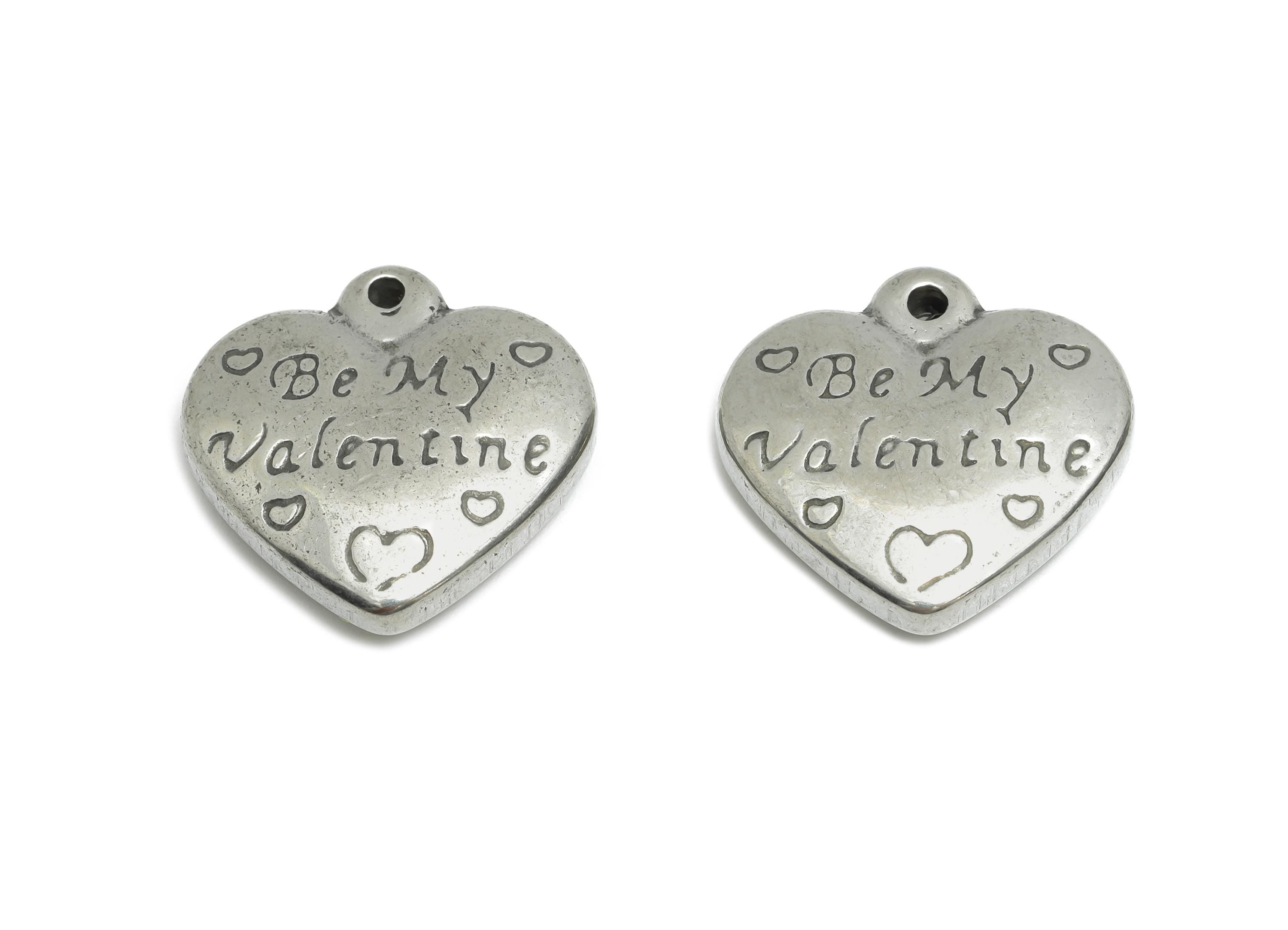 Steel Heart Charm - Textured Sentimental Charms for Necklace - Engraved Heart Pendant - Valentine's Day Pendant - 16x17x4.44mm - SS1765 - DOMEDBAZAAR