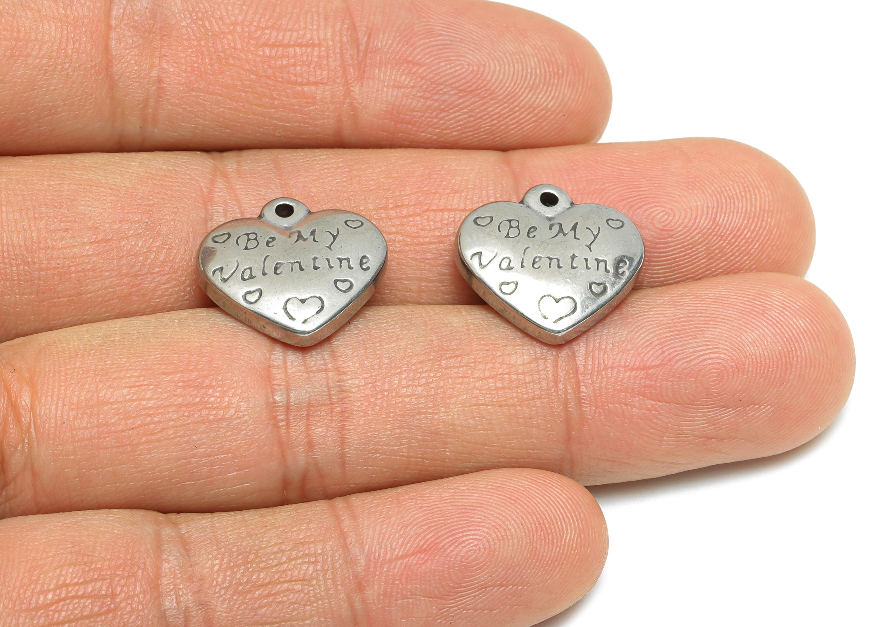 Steel Heart Charm - Textured Sentimental Charms for Necklace - Engraved Heart Pendant - Valentine's Day Pendant - 16x17x4.44mm - SS1765 - DOMEDBAZAAR