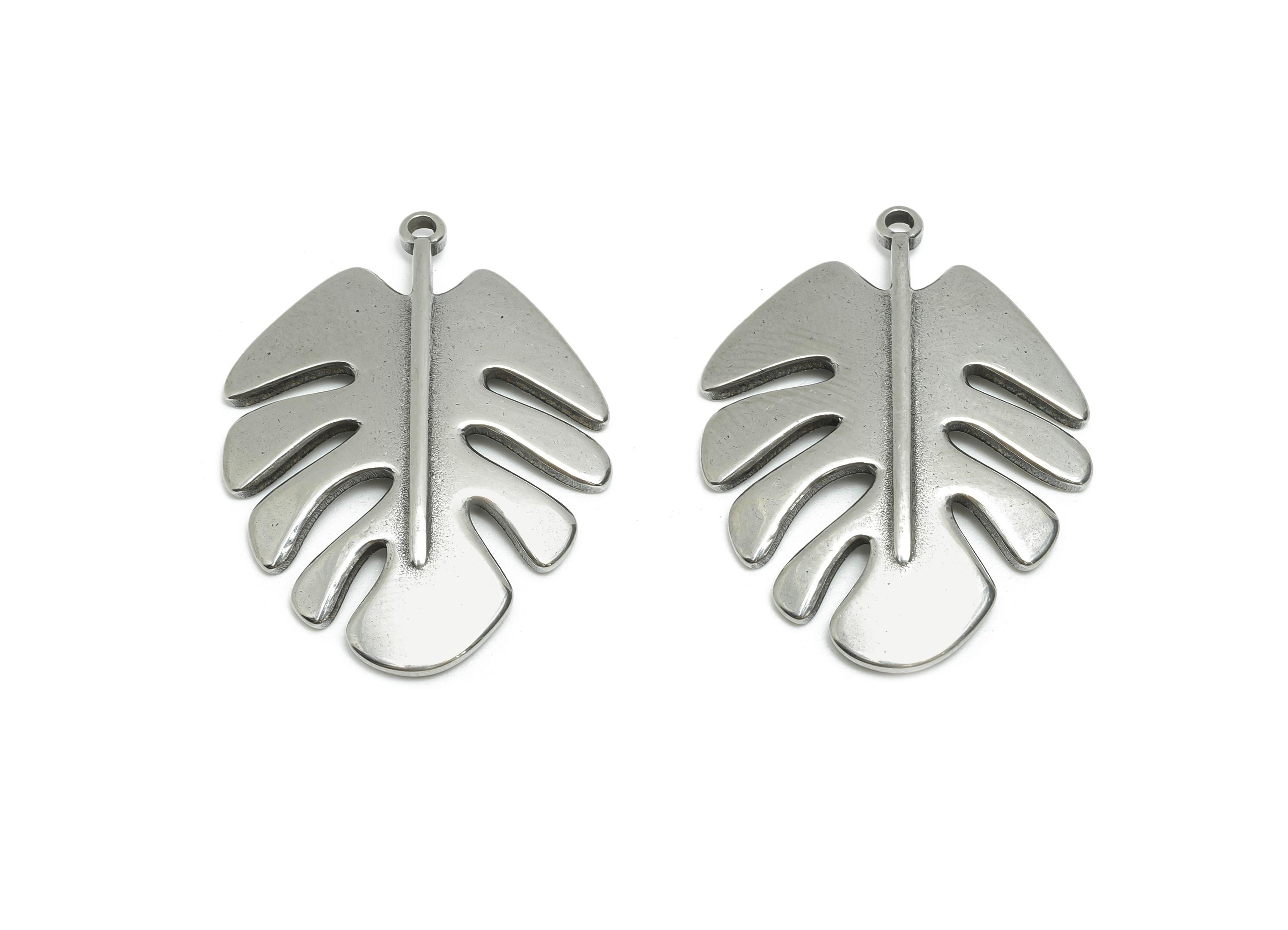 Monstera Leaf Pendant - Minimalist Botanical Pendant - Cut-Out Modern Jewelry Component - Steel Jewelry Component - 32x24x2.89mm - SS1749 - DOMEDBAZAAR