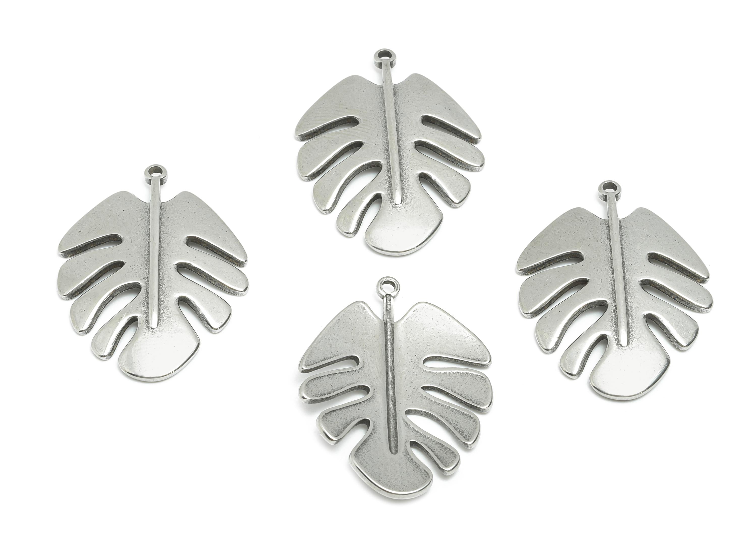 Monstera Leaf Pendant - Minimalist Botanical Pendant - Cut-Out Modern Jewelry Component - Steel Jewelry Component - 32x24x2.89mm - SS1749 - DOMEDBAZAAR