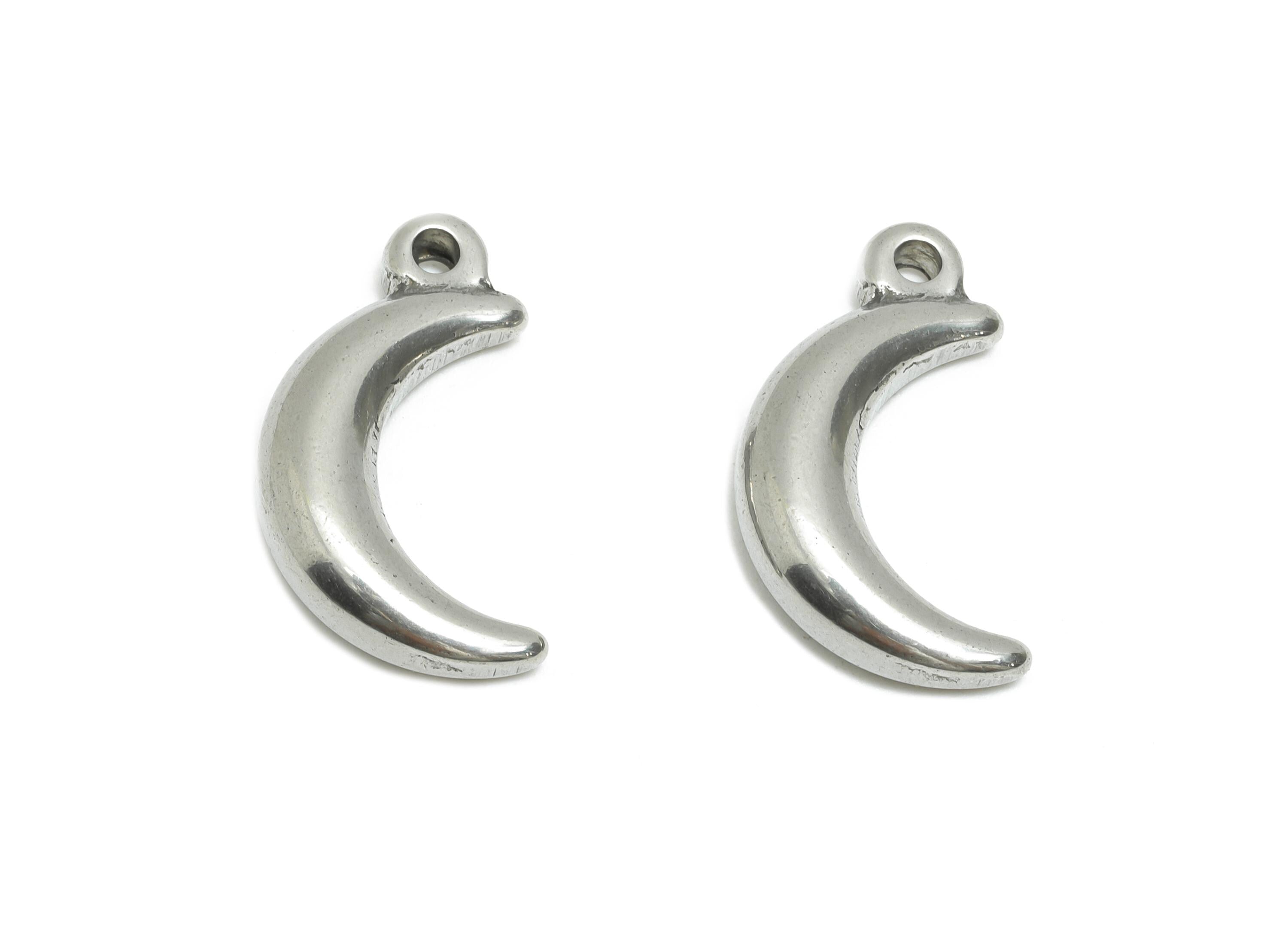 Steel Crescent Pendant - Sleek Crescent Moon Charm for Bracelet - Vintage Celestial Pendant - Steel Jewelry - 19x10.7x4.18mm- SS1807 - DOMEDBAZAAR