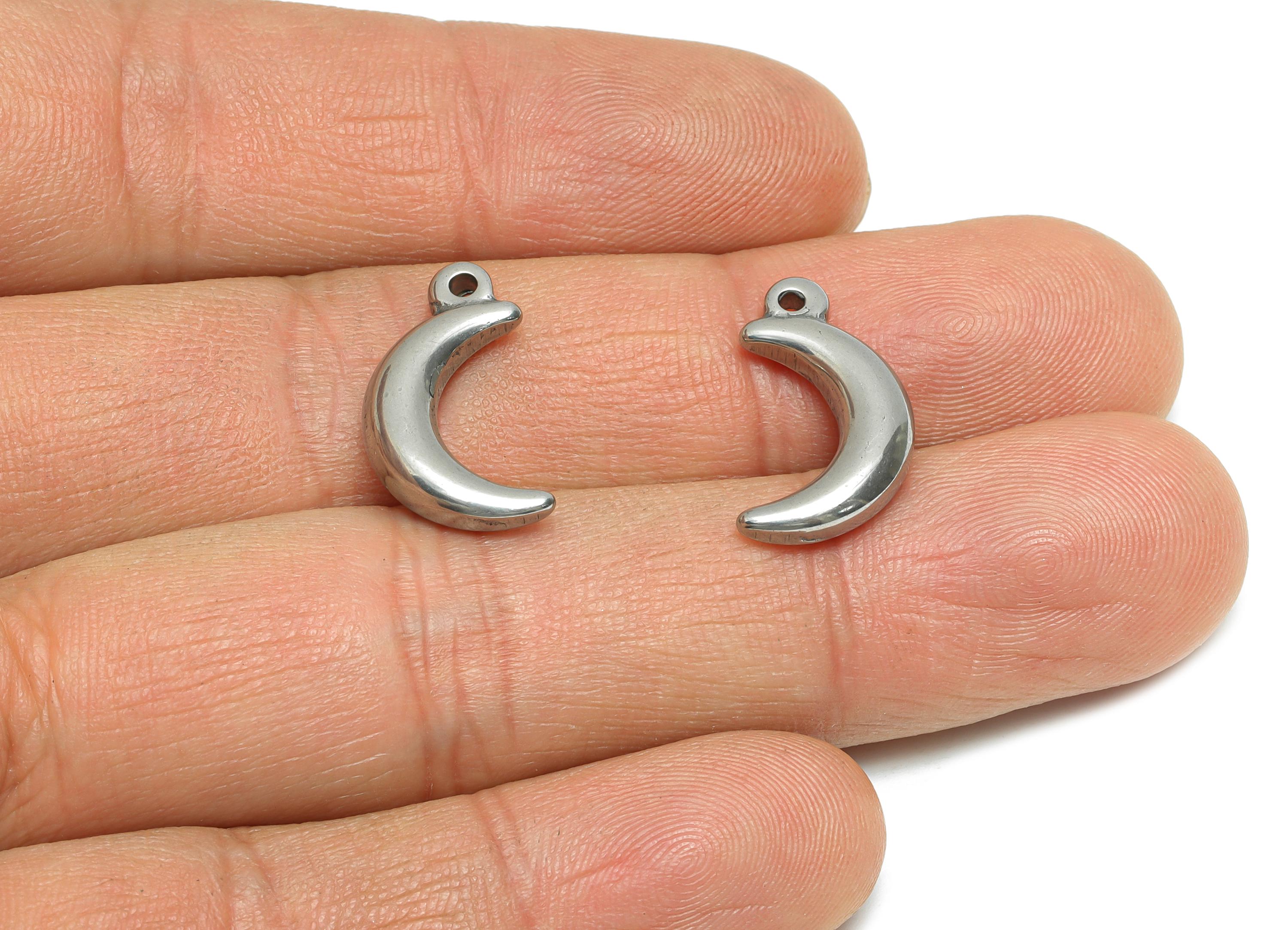 Steel Crescent Pendant - Sleek Crescent Moon Charm for Bracelet - Vintage Celestial Pendant - Steel Jewelry - 19x10.7x4.18mm- SS1807 - DOMEDBAZAAR