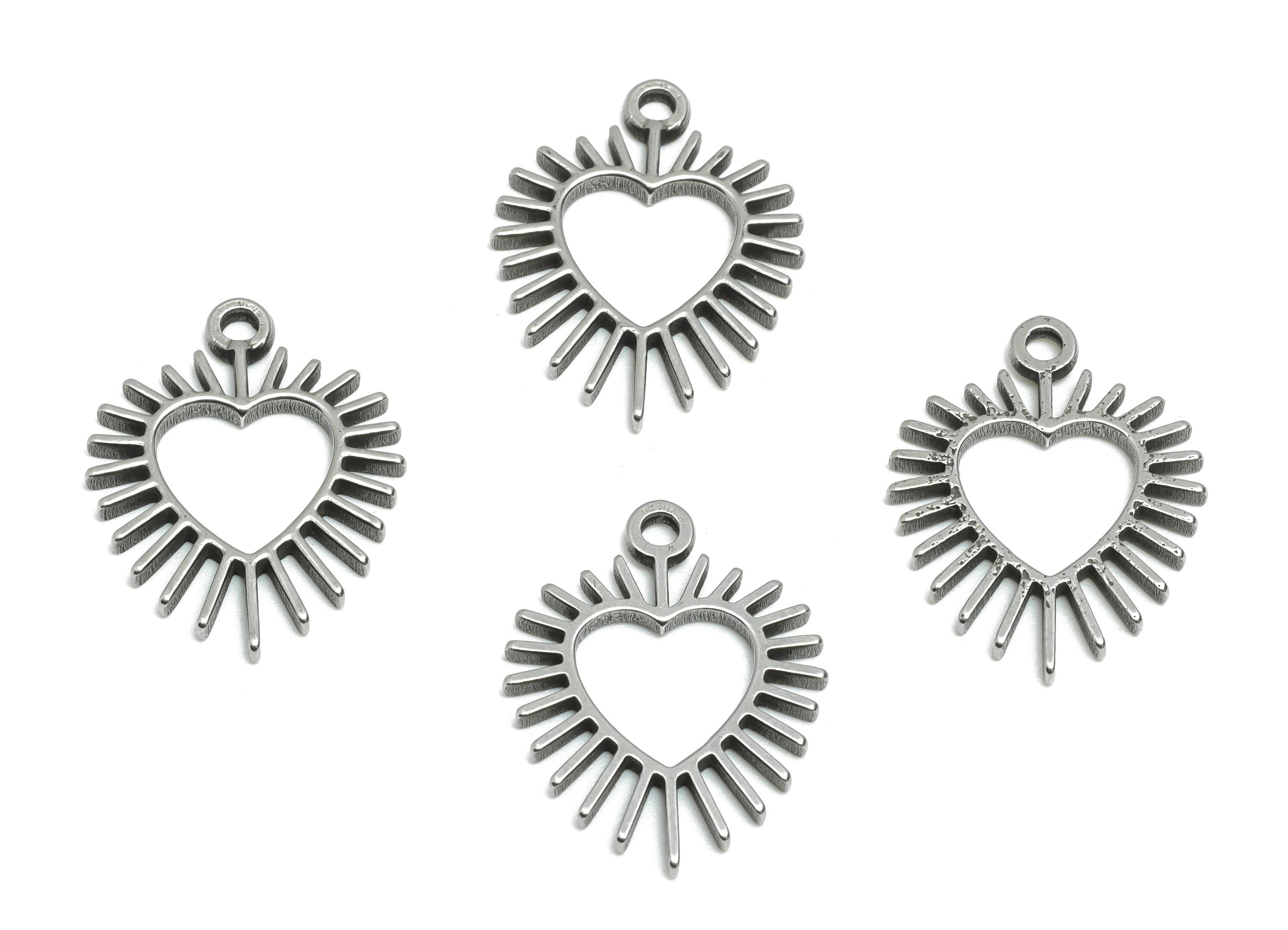 Steel Heart Pendant - Sunburst Heart Charm for Bracelet - Sunshine Vintage Heart Pendant For DIY - Steel Jewelry - 20x15x1.64mm - SS1944 - DOMEDBAZAAR