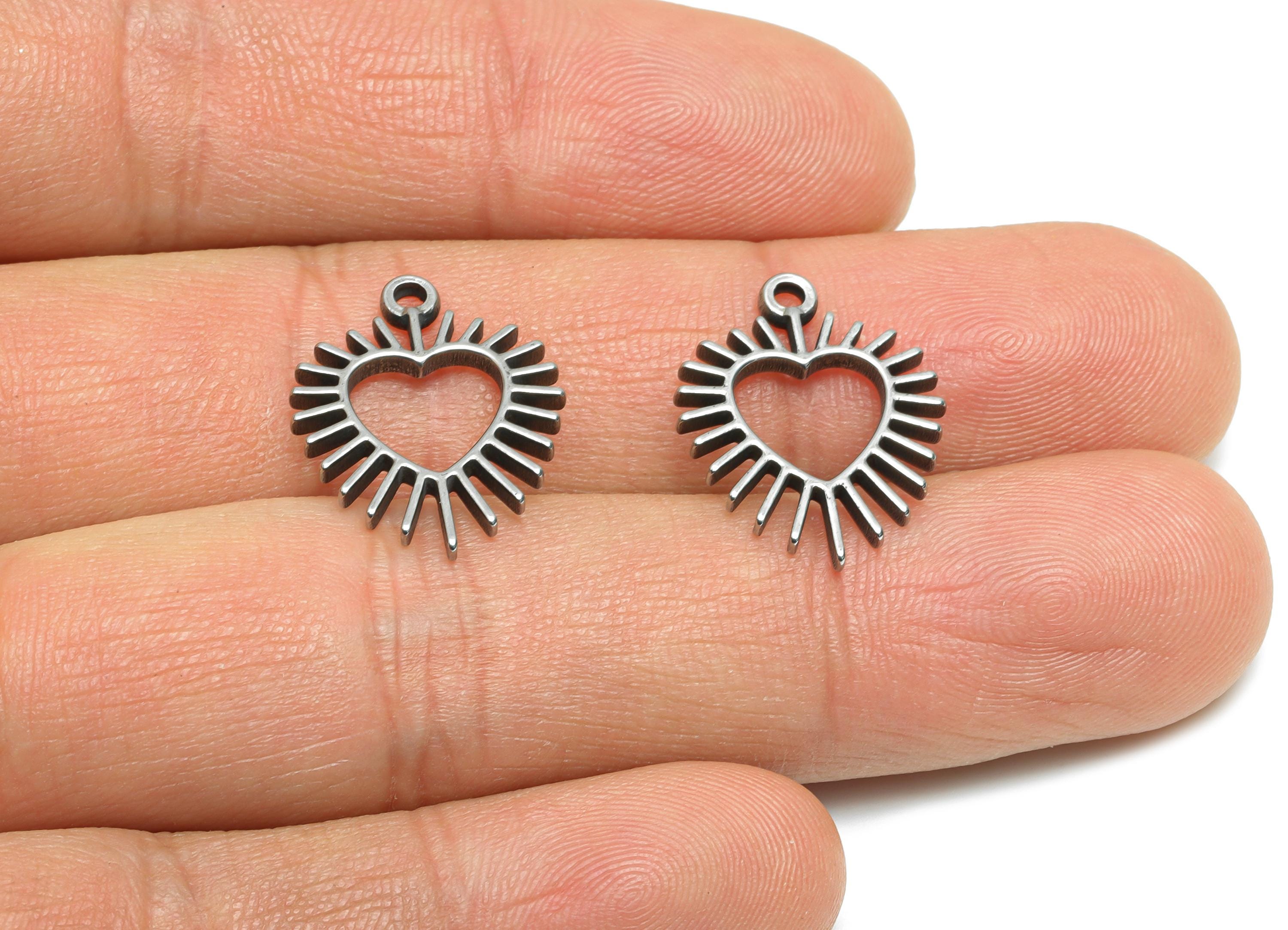 Steel Heart Pendant - Sunburst Heart Charm for Bracelet - Sunshine Vintage Heart Pendant For DIY - Steel Jewelry - 20x15x1.64mm - SS1944 - DOMEDBAZAAR