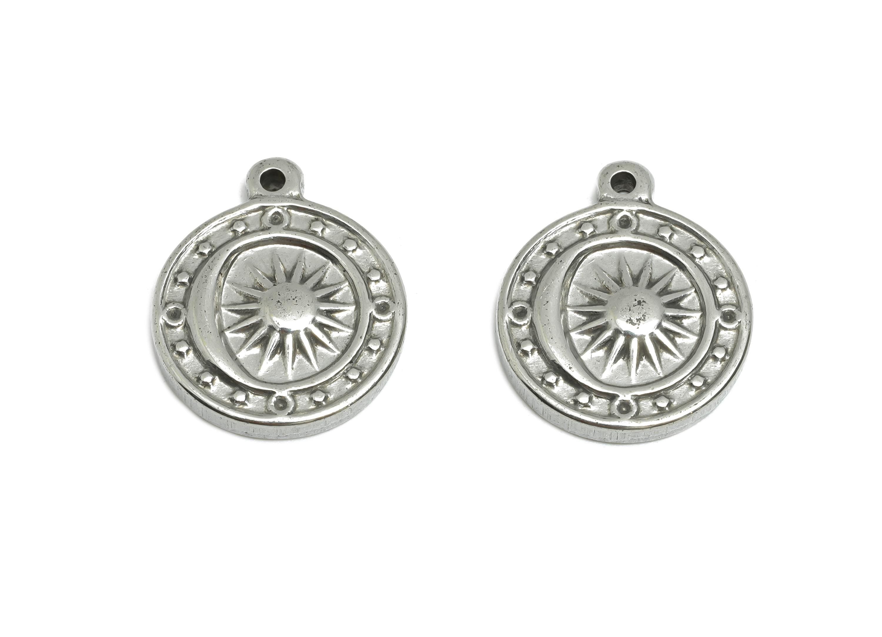 Steel Sun Moon Charm - Celestial Pendant for Necklace - DIY Jewelry Supplies - Sun and Moon Stainless Steel Jewelry - 18x15x2.82mm - SS1961 - DOMEDBAZAAR