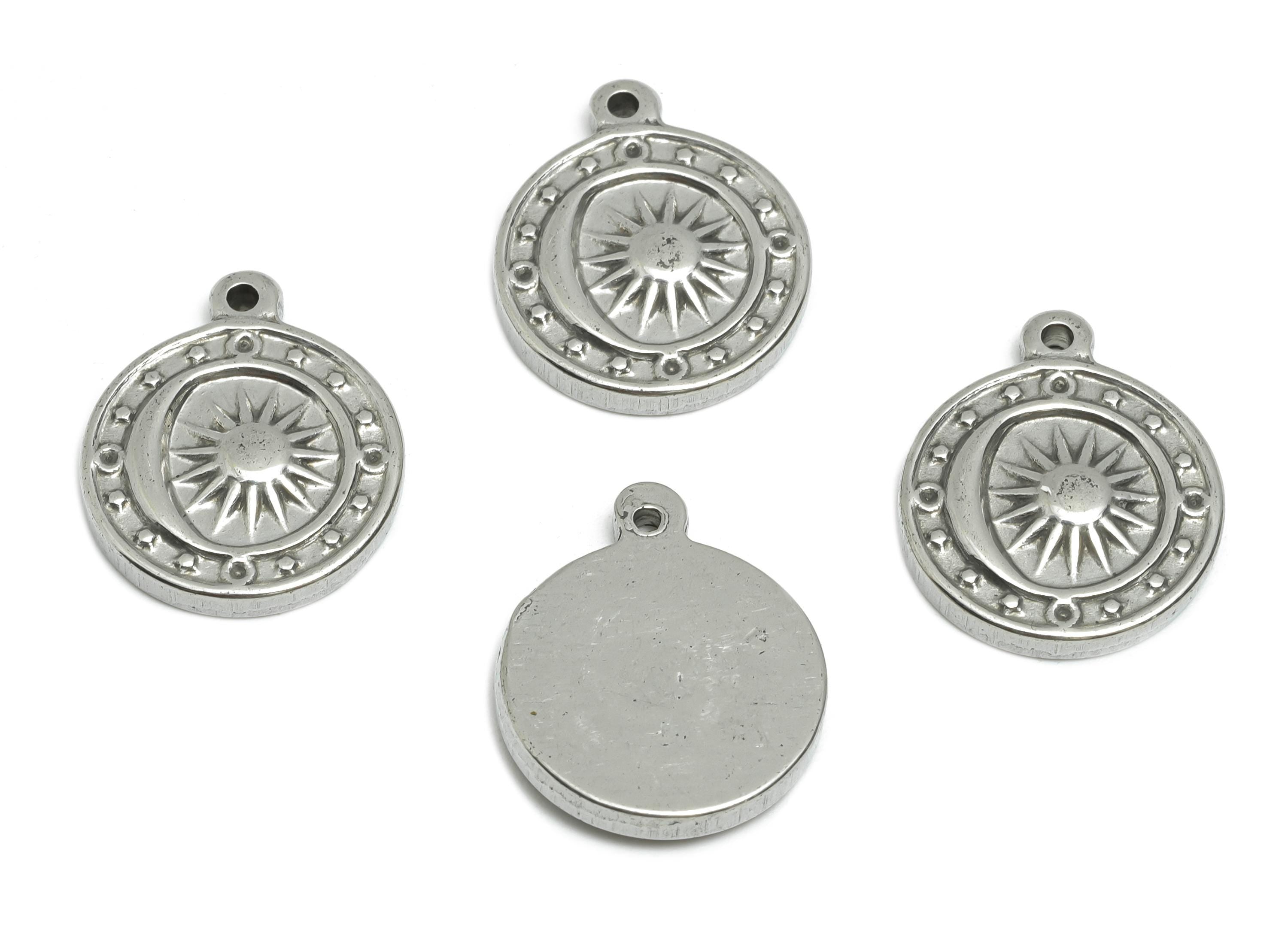 Steel Sun Moon Charm - Celestial Pendant for Necklace - DIY Jewelry Supplies - Sun and Moon Stainless Steel Jewelry - 18x15x2.82mm - SS1961 - DOMEDBAZAAR