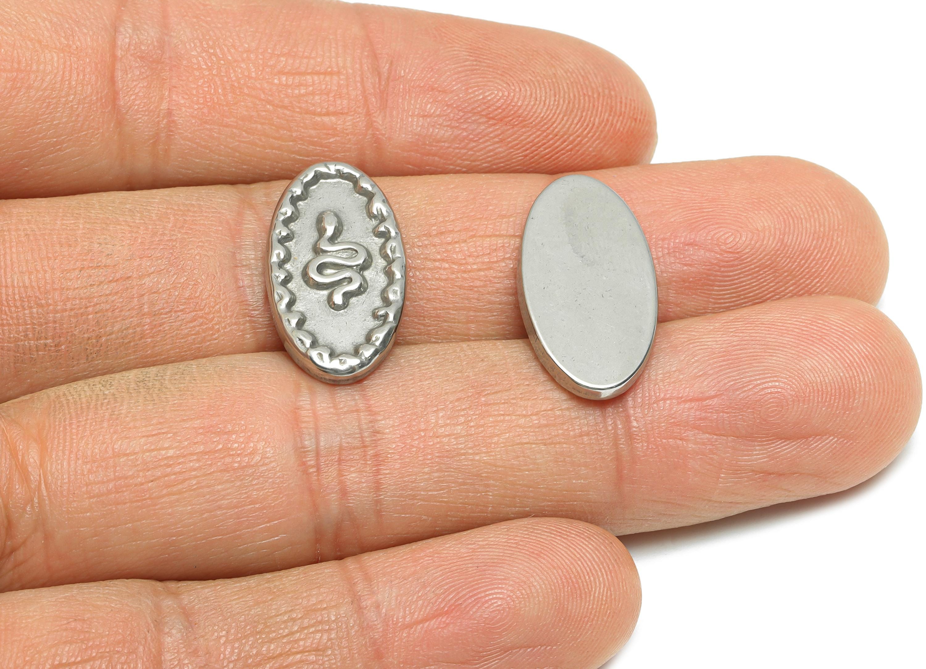 Stainless Steel Snake Charms - Vintage Oval Snake Charms - Textured Snake Steel Charm - DIY Jewelry Accessory - 22.29x11.73x2.59mm - SS1925 - DOMEDBAZAAR