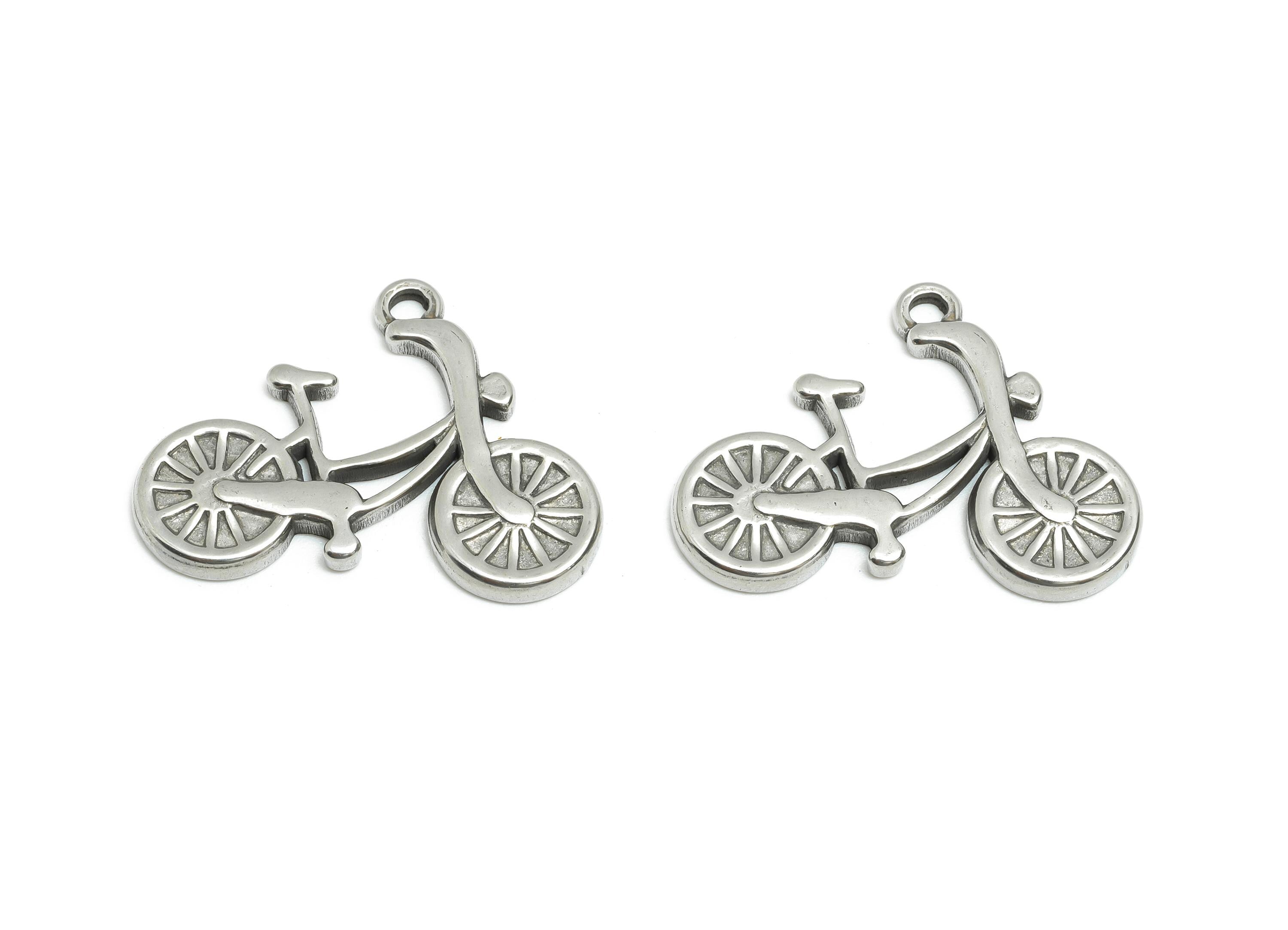 Steel Bicycle Pendant - Modern Fun Jewelry Charm for Bracelet - DIY Jewelry Supplies - Active Lifestyle Jewelry - 18x25x1.96mm - SS1733 - DOMEDBAZAAR