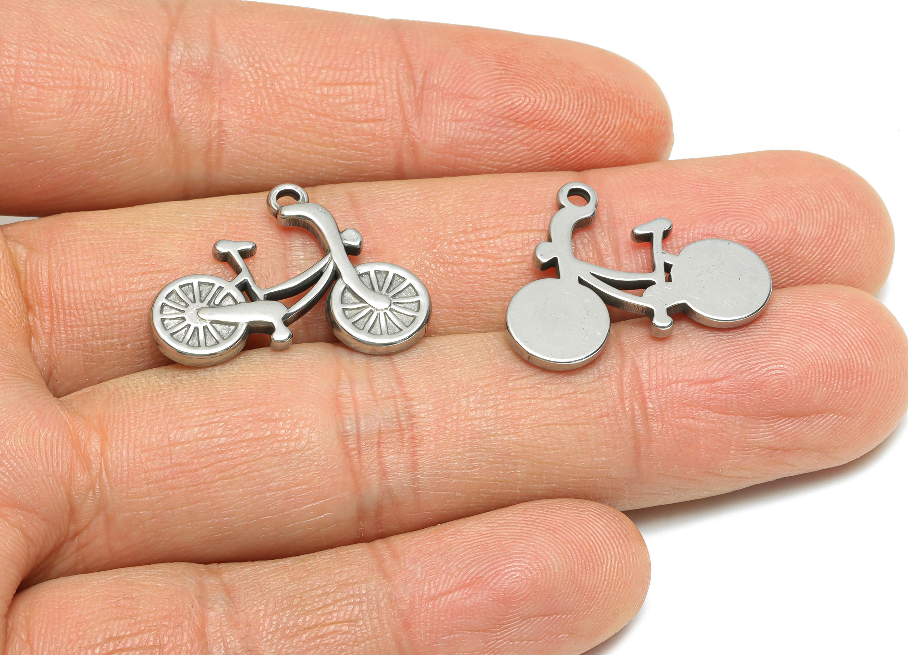 Steel Bicycle Pendant - Modern Fun Jewelry Charm for Bracelet - DIY Jewelry Supplies - Active Lifestyle Jewelry - 18x25x1.96mm - SS1733 - DOMEDBAZAAR