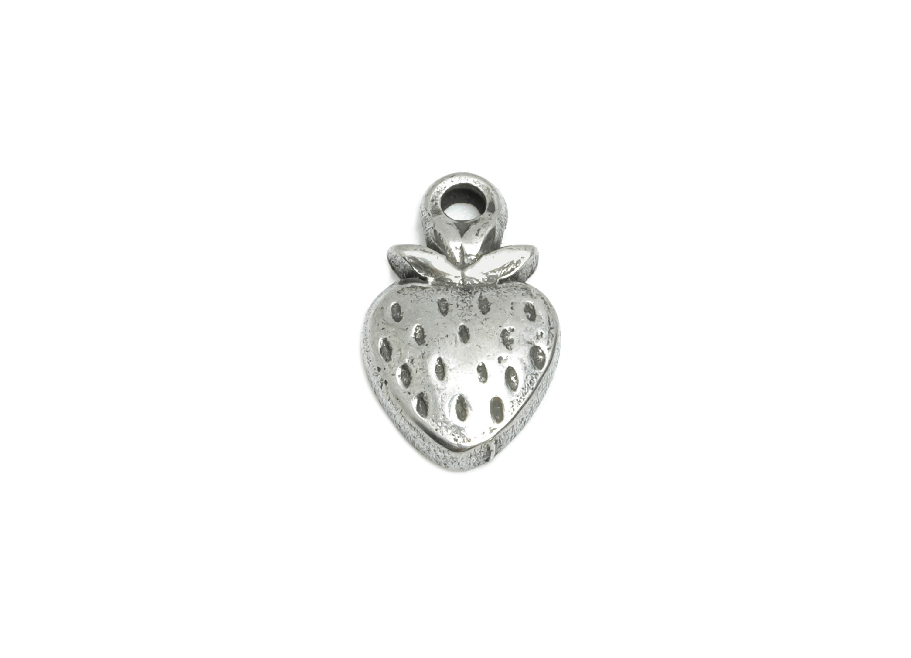 Steel Strawberry Charm - Mini Silver Strawberry Charm for Bracelet - Cute Steel Fruit Charm - Jewelry Component - 10.8x6.78x2.19mm - SS1774 - DOMEDBAZAAR