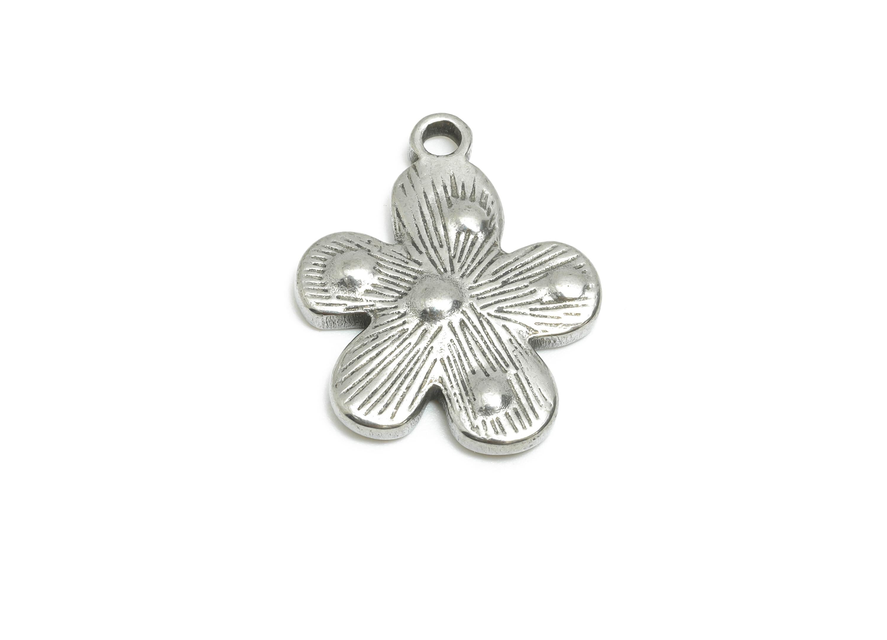 Steel Flower Pendant - Steel Floral Pendant for Necklace - Nature Botanical Spring Charm - Elegant Jewelry Making - 20x16.69x2.8mm - SS1773 - DOMEDBAZAAR