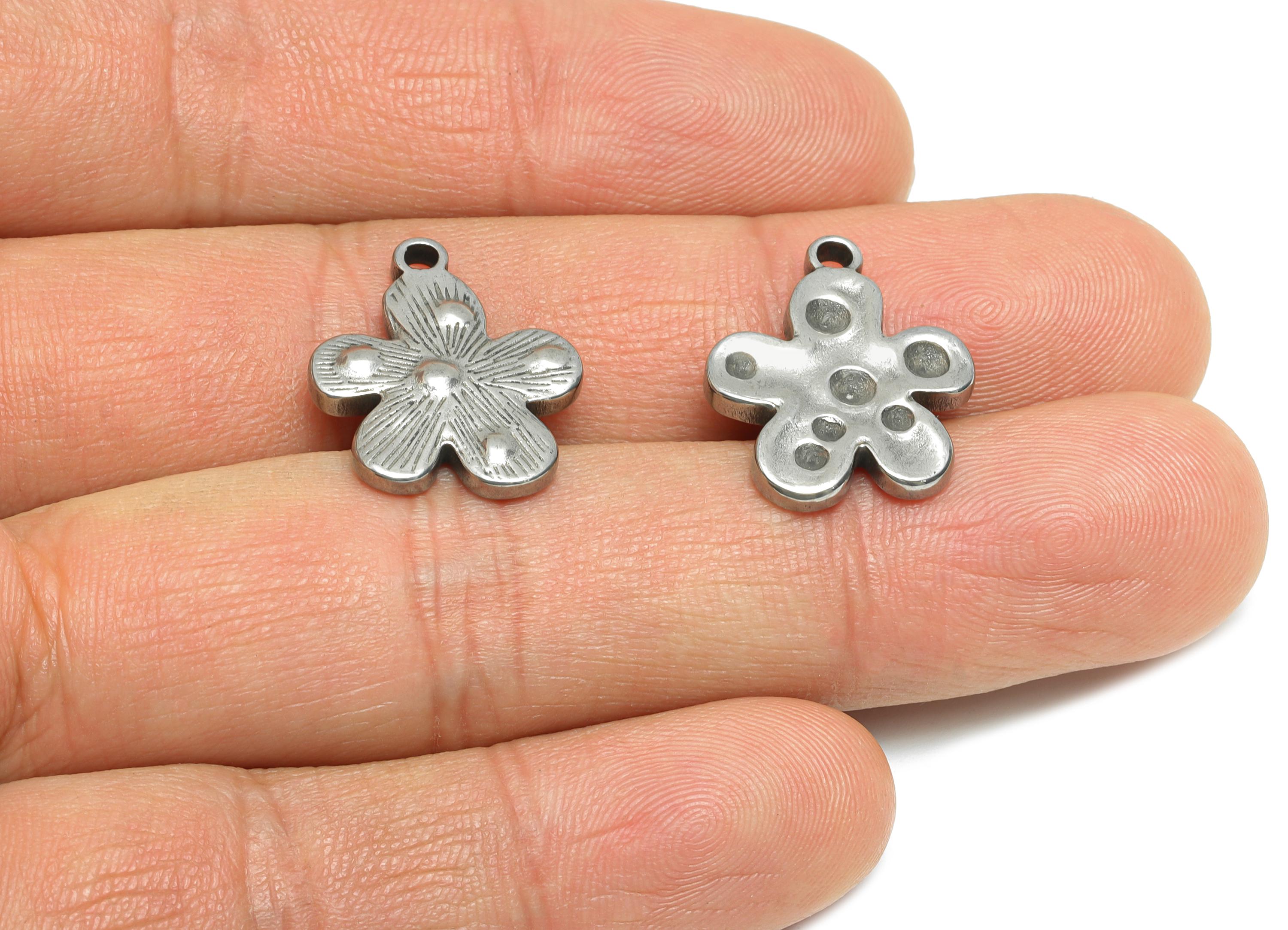 Steel Flower Pendant - Steel Floral Pendant for Necklace - Nature Botanical Spring Charm - Elegant Jewelry Making - 20x16.69x2.8mm - SS1773 - DOMEDBAZAAR