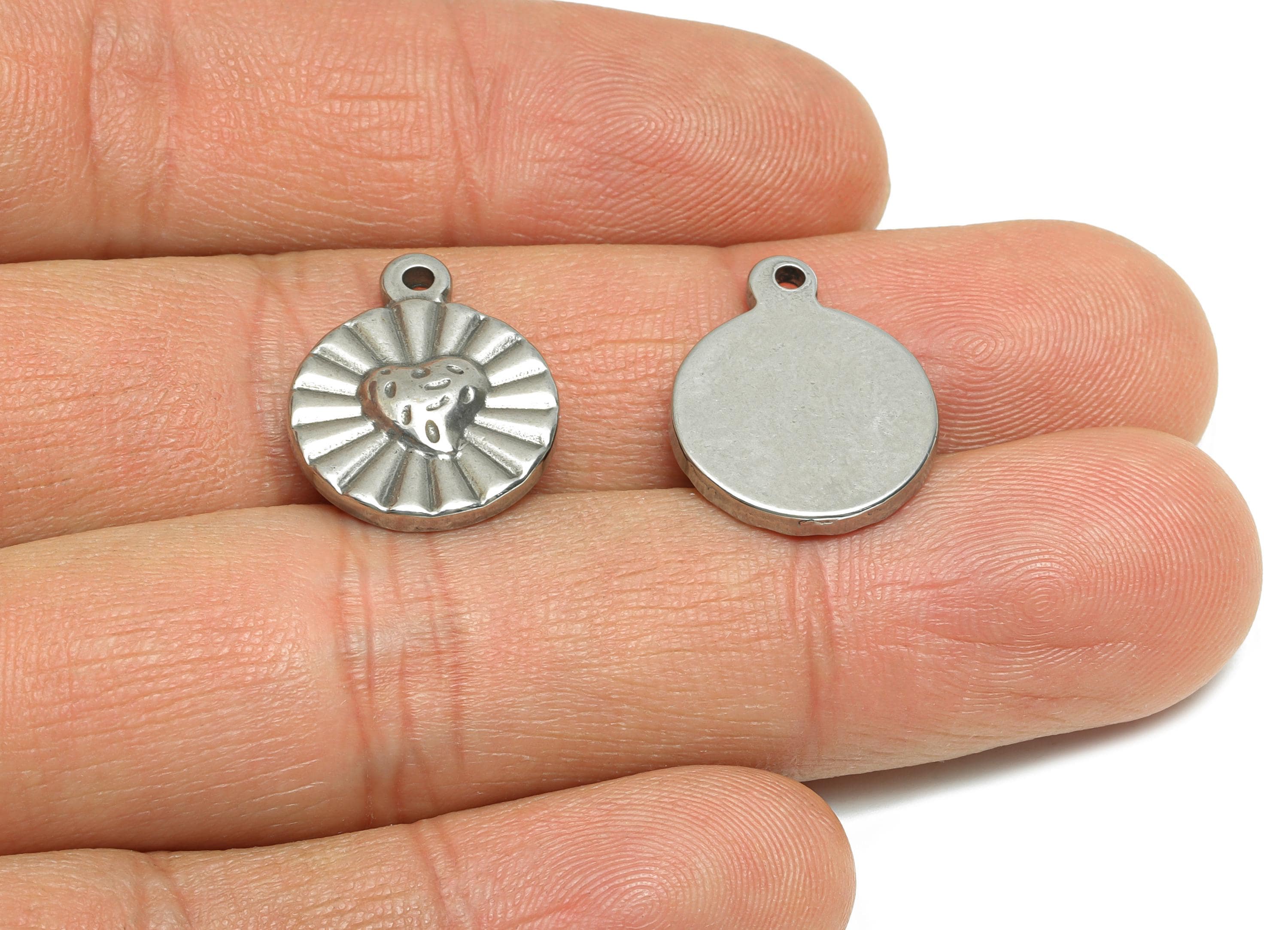 Steel Sunburst Heart Pendant - Textured Radiant Design Charm for Necklace - Handmade Jewelry - Stainless Steel Jewelry - 18x15x3mm - SS1923 - DOMEDBAZAAR