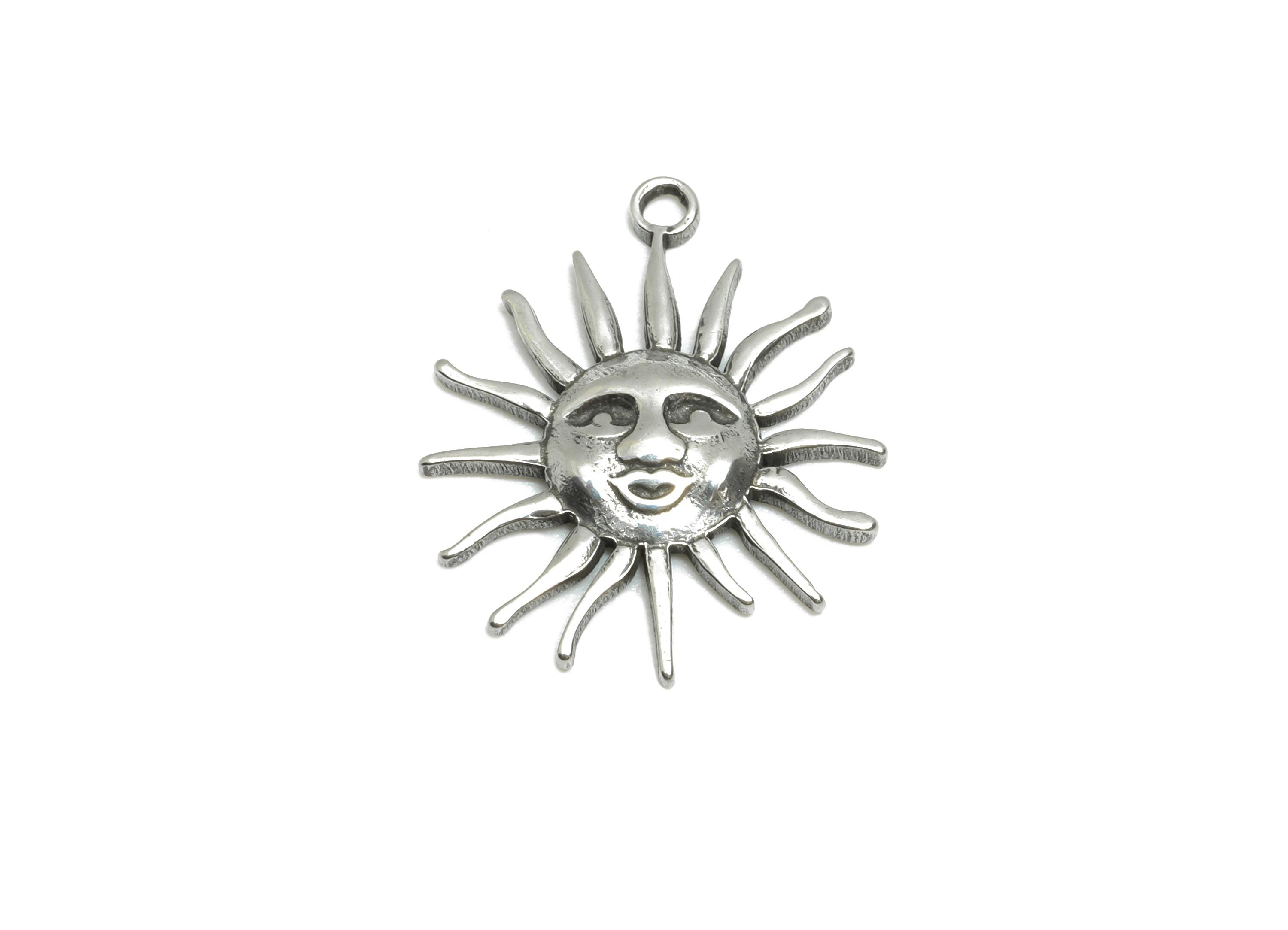 Stainless Steel Sun Face Charms - Celestial Smile Sun Charms - Boho Style Sun Pendant - Whimsical Steel Jewelry - 17.83x14.81x2mm - SS1913 - DOMEDBAZAAR