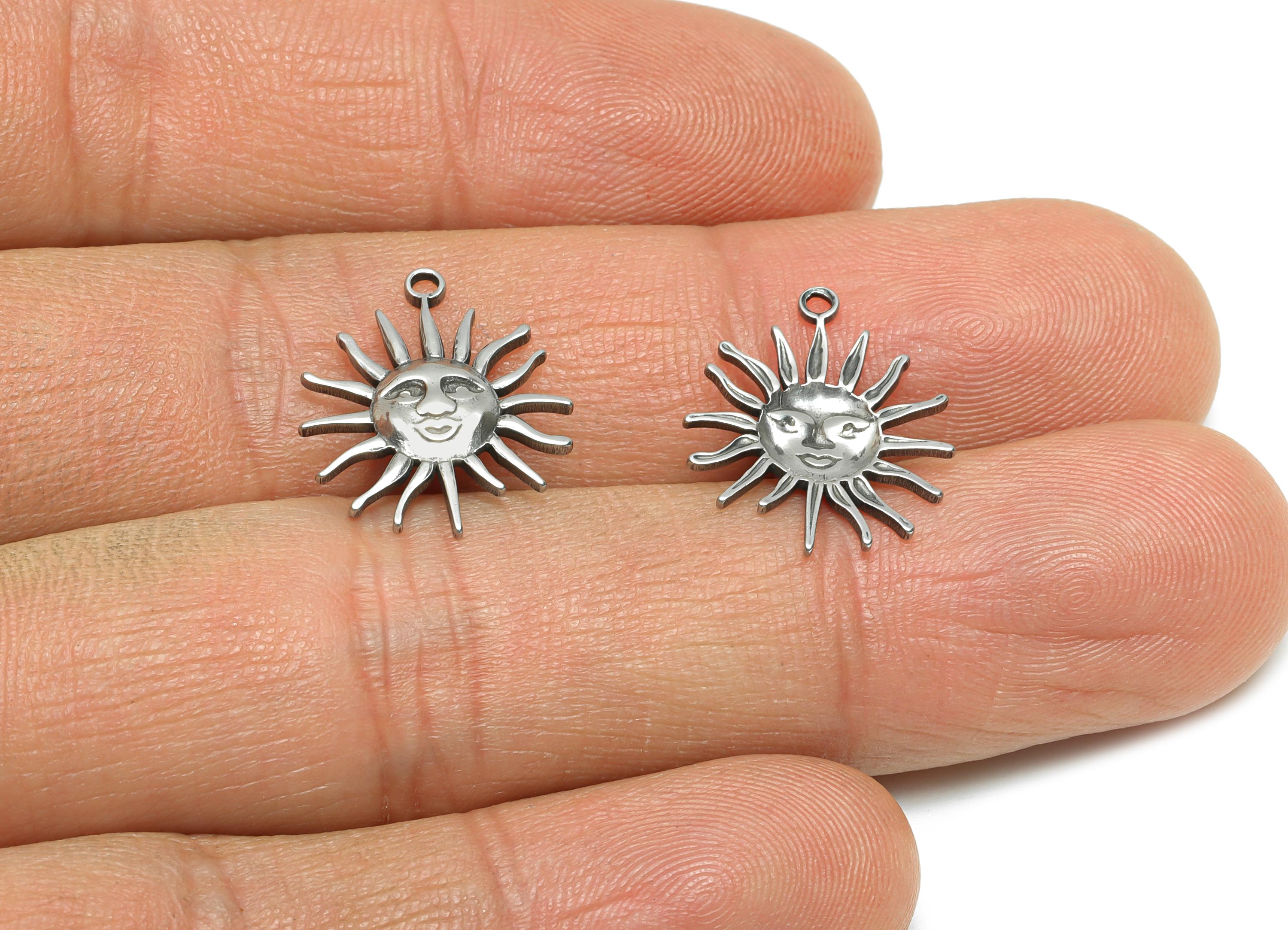 Stainless Steel Sun Face Charms - Celestial Smile Sun Charms - Boho Style Sun Pendant - Whimsical Steel Jewelry - 17.83x14.81x2mm - SS1913 - DOMEDBAZAAR