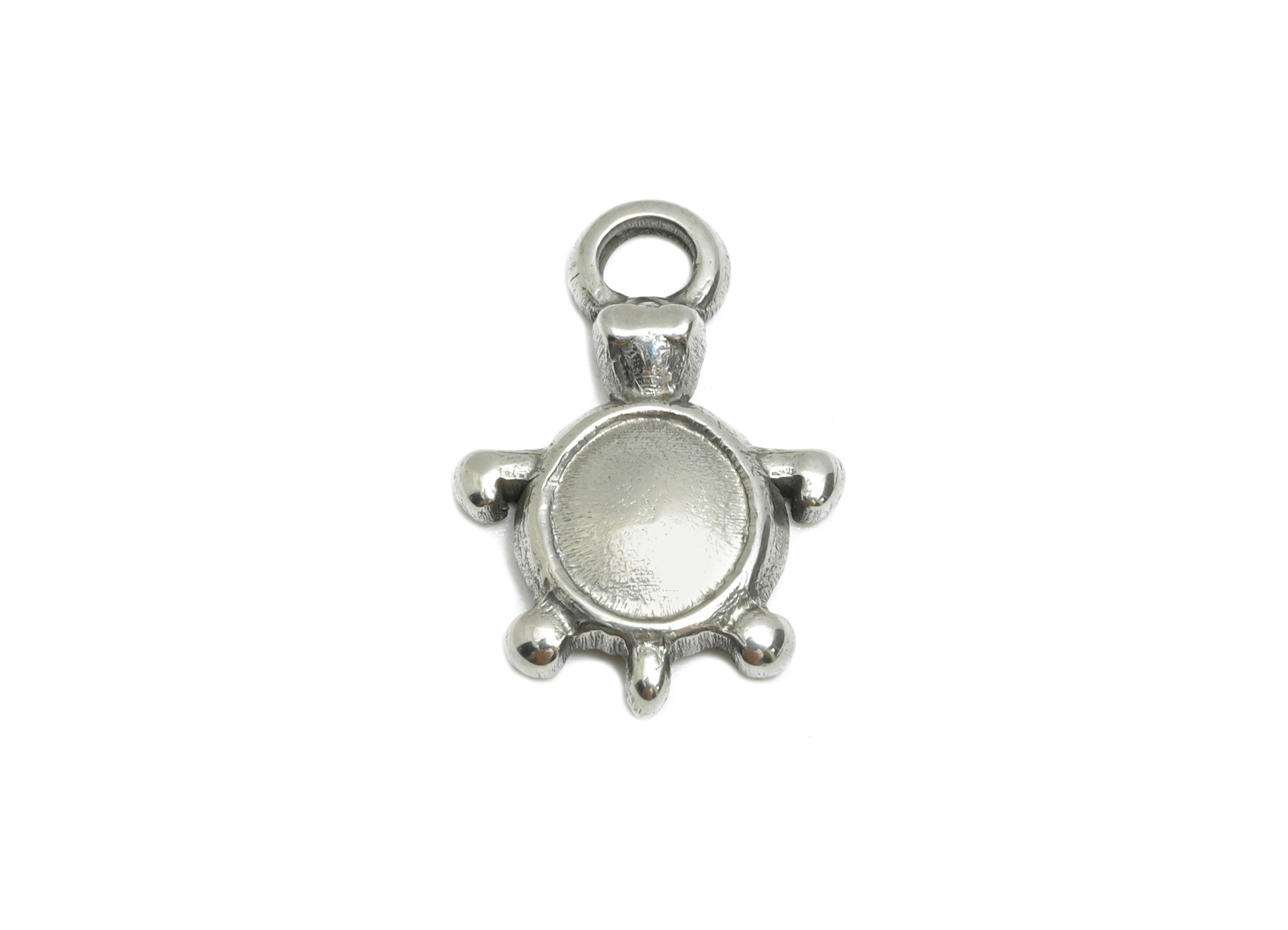 Steel Turtle Charm - Silver Animal Charm for Bracelet - Minimalist Marine Life Charm - Whimsical Jewelry Making - 15.7x10.76x2.34mm - SS1796 - DOMEDBAZAAR