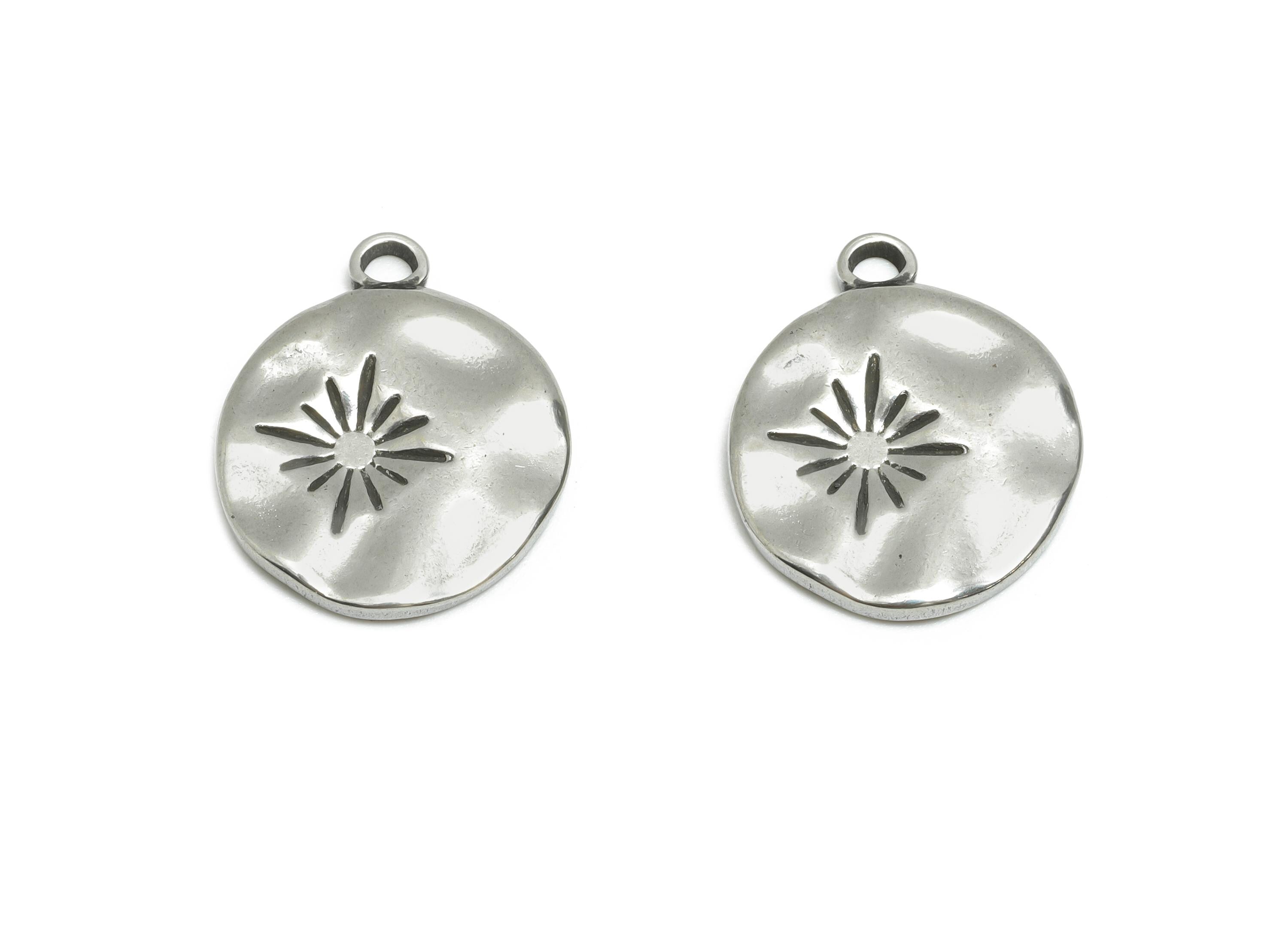 Steel Sunburst Heart Pendant - Hammered Sunshine Charm for Necklace - Handmade Jewelry For Gemstone - Steel Jewelry - 18x15x2.21mm - SS1823 - DOMEDBAZAAR