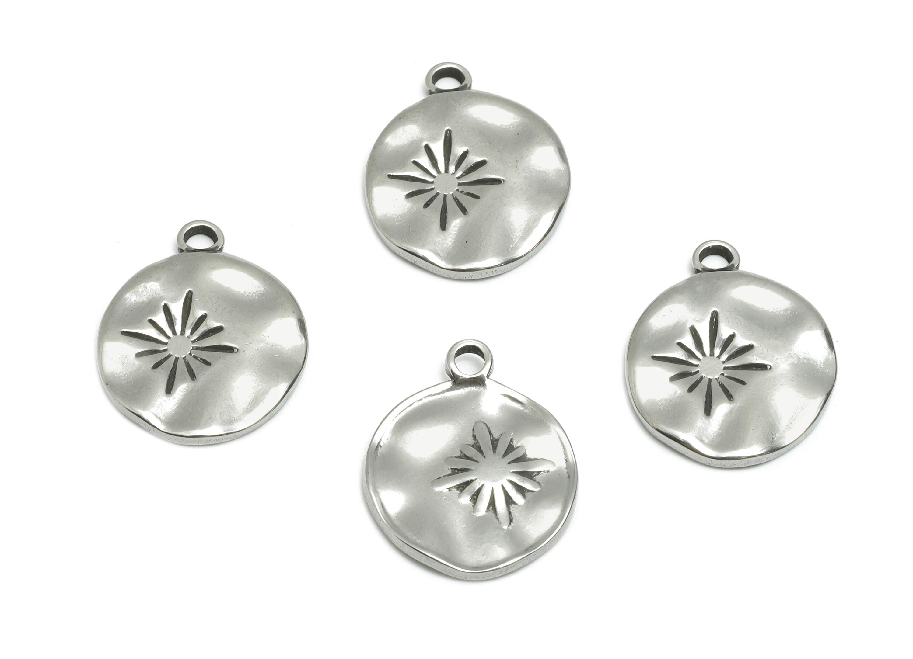 Steel Sunburst Heart Pendant - Hammered Sunshine Charm for Necklace - Handmade Jewelry For Gemstone - Steel Jewelry - 18x15x2.21mm - SS1823 - DOMEDBAZAAR