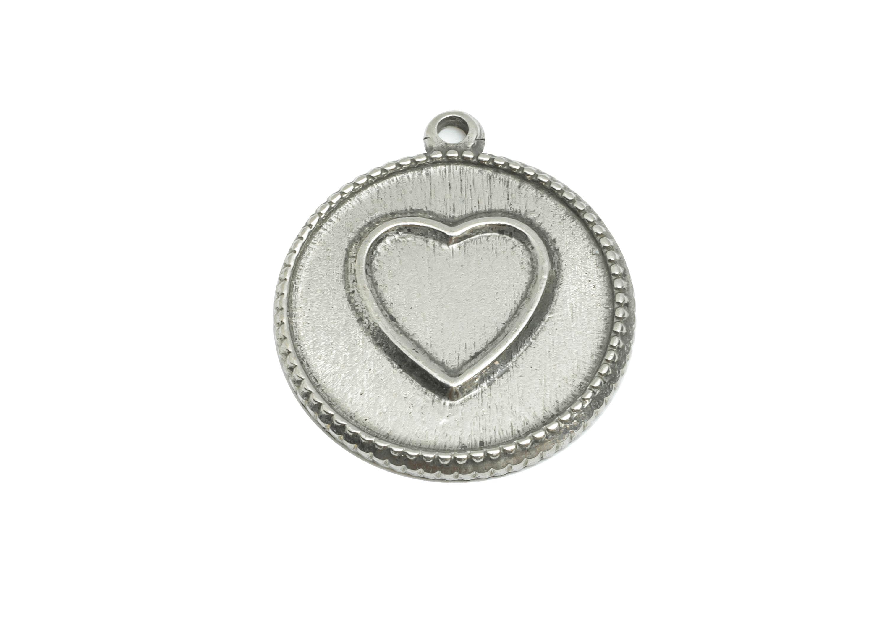 Stainless Steel Heart Pendant - Beaded Border Pendant for Necklace - Vintage Romantic Jewelry - DIY Jewelry Making - 23x20x2.08mm - SS1894 - DOMEDBAZAAR