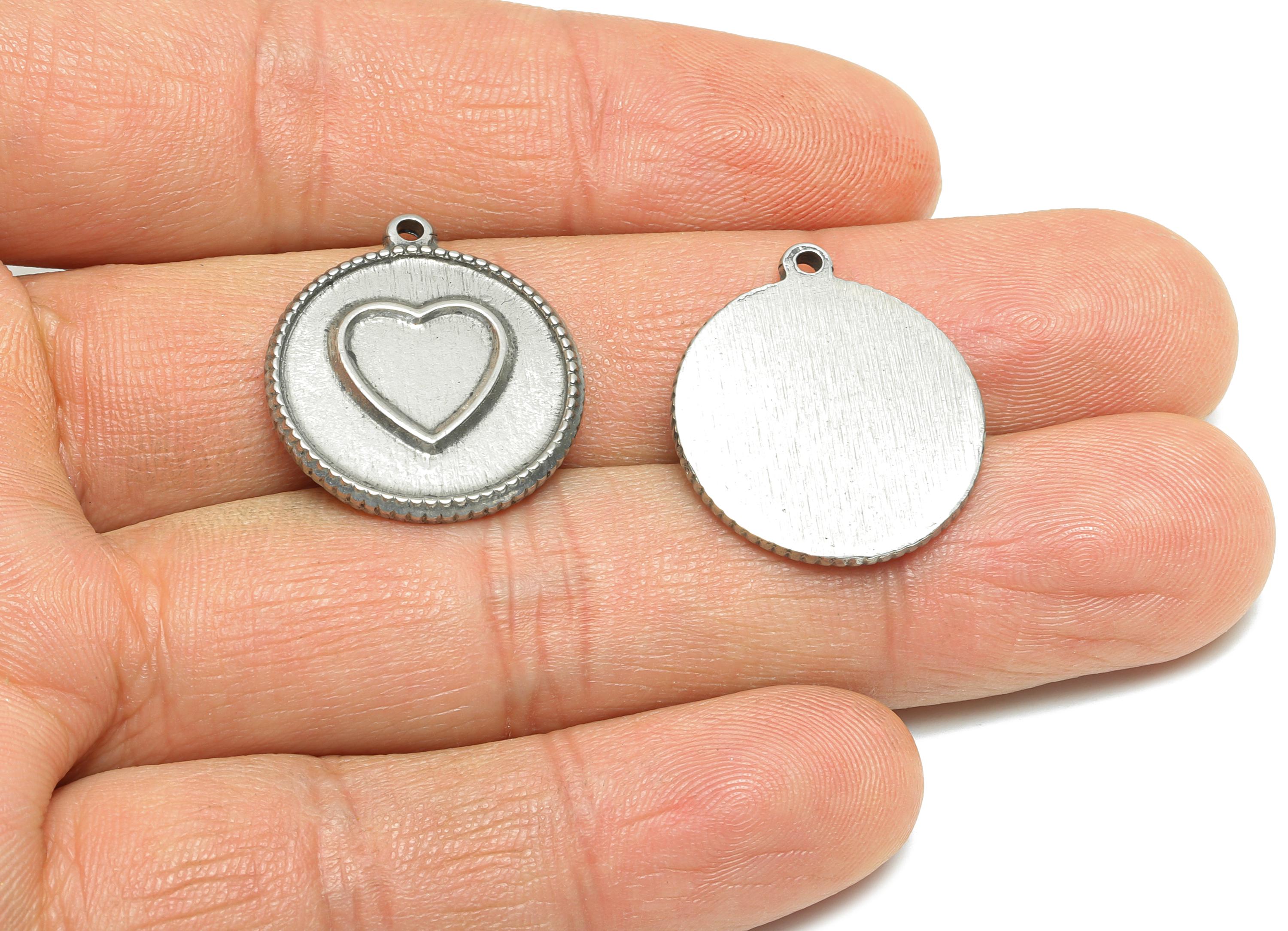 Stainless Steel Heart Pendant - Beaded Border Pendant for Necklace - Vintage Romantic Jewelry - DIY Jewelry Making - 23x20x2.08mm - SS1894 - DOMEDBAZAAR