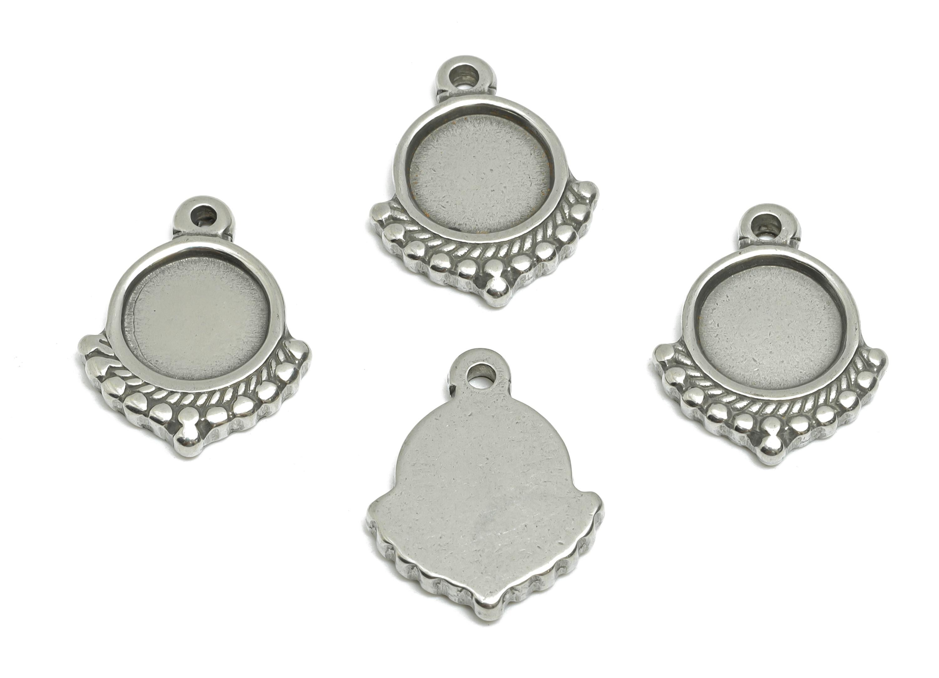 Stainless Steel Bezel Pendant - Vintage Charm for Necklace - Gemstone Setting Pendant - Customizable Jewelry Component - 19x15x2mm - SS1934 - DOMEDBAZAAR