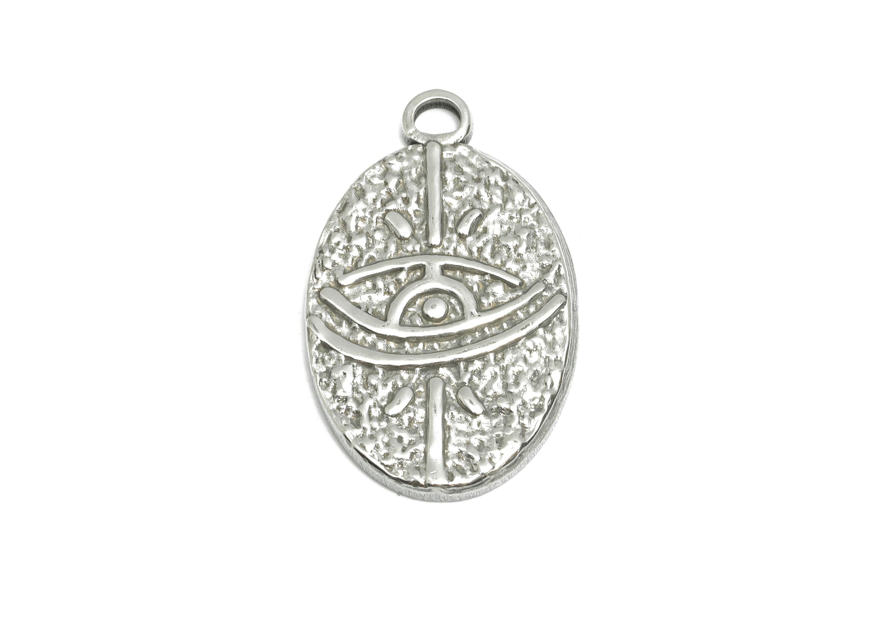 Stainless Steel Mystical Eye Pendant - Steel Artistic Charm for Necklace - Boho Protective Eye Motif - Custom Jewelry  - 27x16x2mm - SS1836 - DOMEDBAZAAR