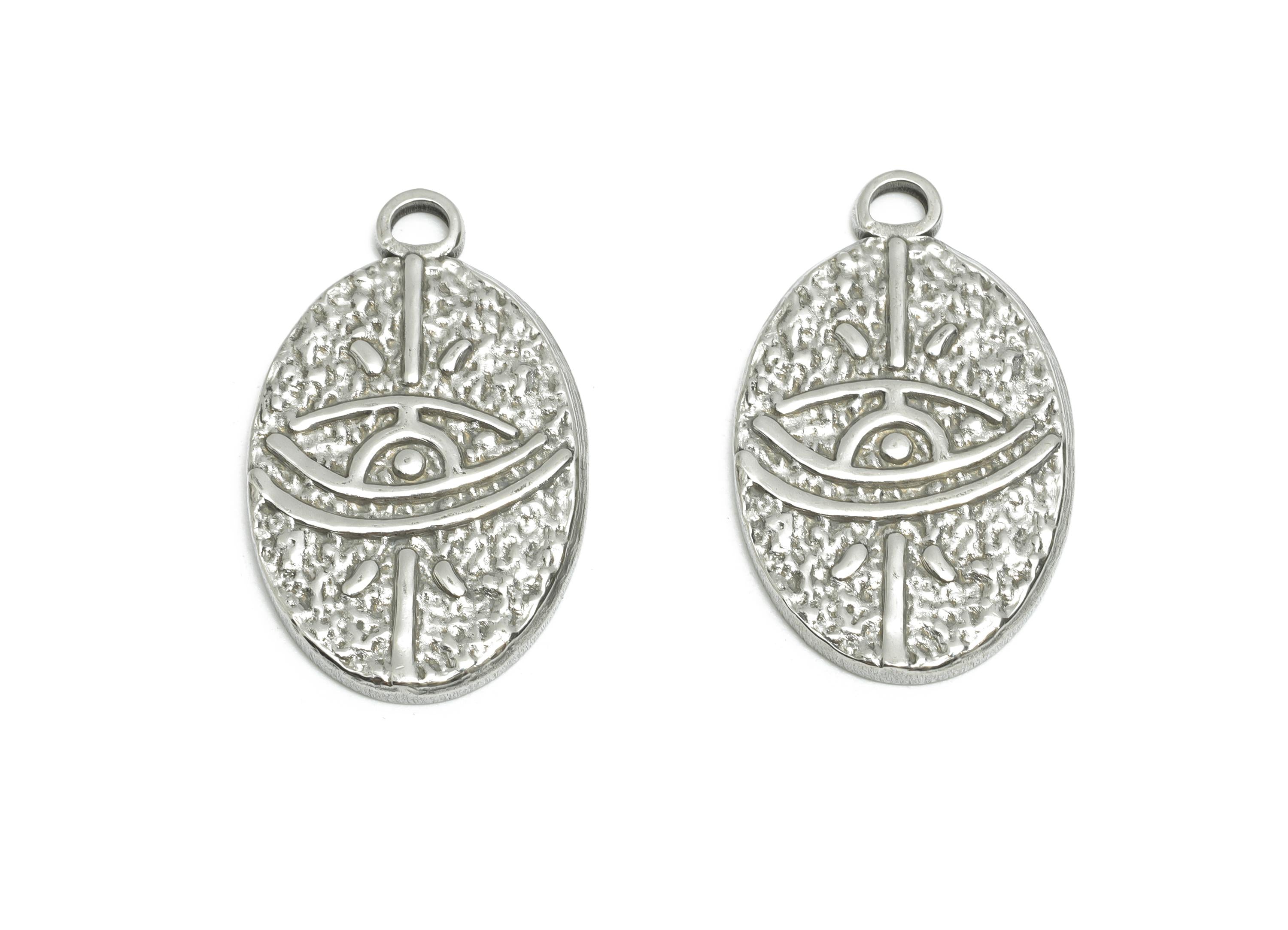 Stainless Steel Mystical Eye Pendant - Steel Artistic Charm for Necklace - Boho Protective Eye Motif - Custom Jewelry  - 27x16x2mm - SS1836 - DOMEDBAZAAR