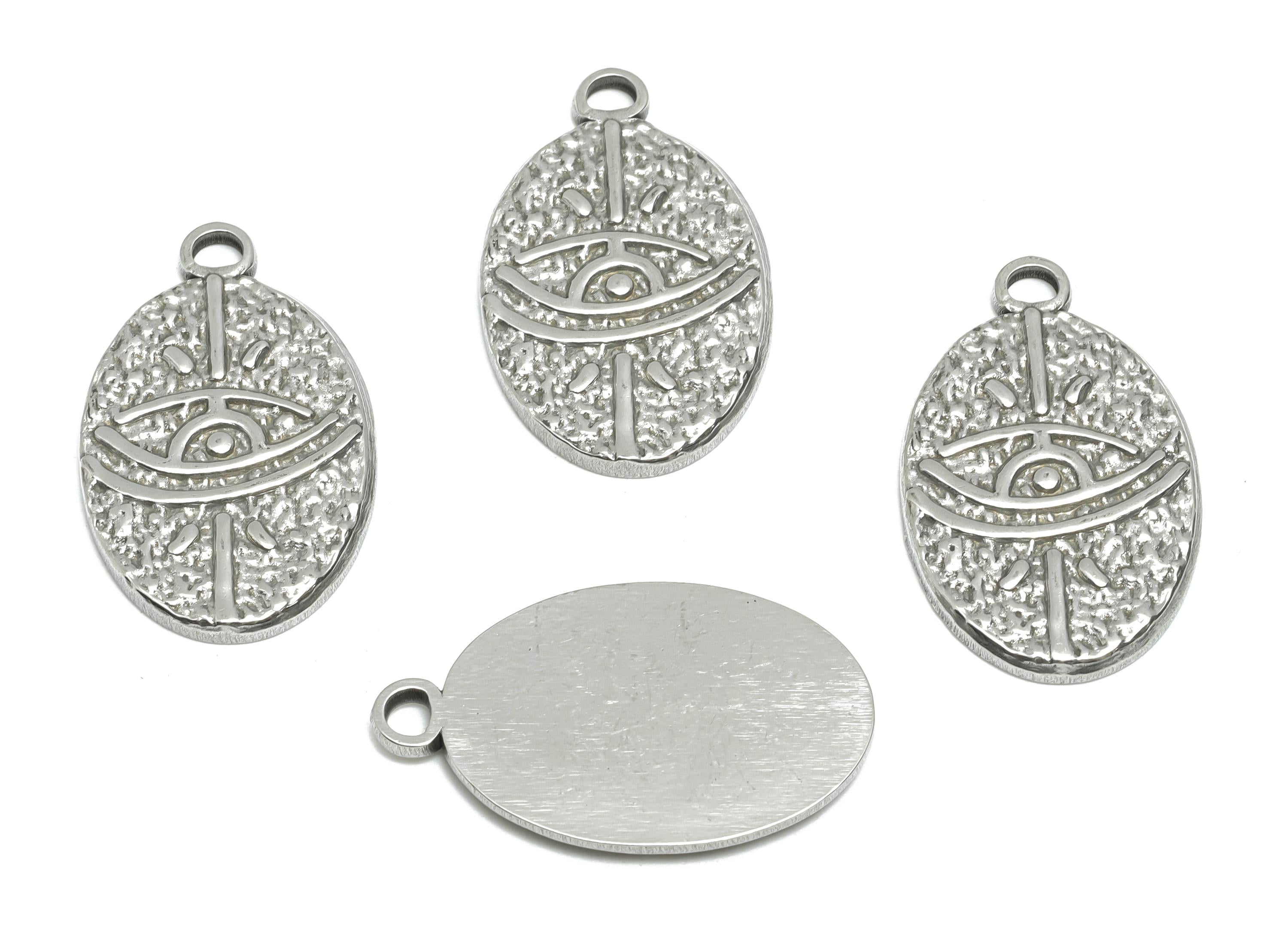 Stainless Steel Mystical Eye Pendant - Steel Artistic Charm for Necklace - Boho Protective Eye Motif - Custom Jewelry  - 27x16x2mm - SS1836 - DOMEDBAZAAR