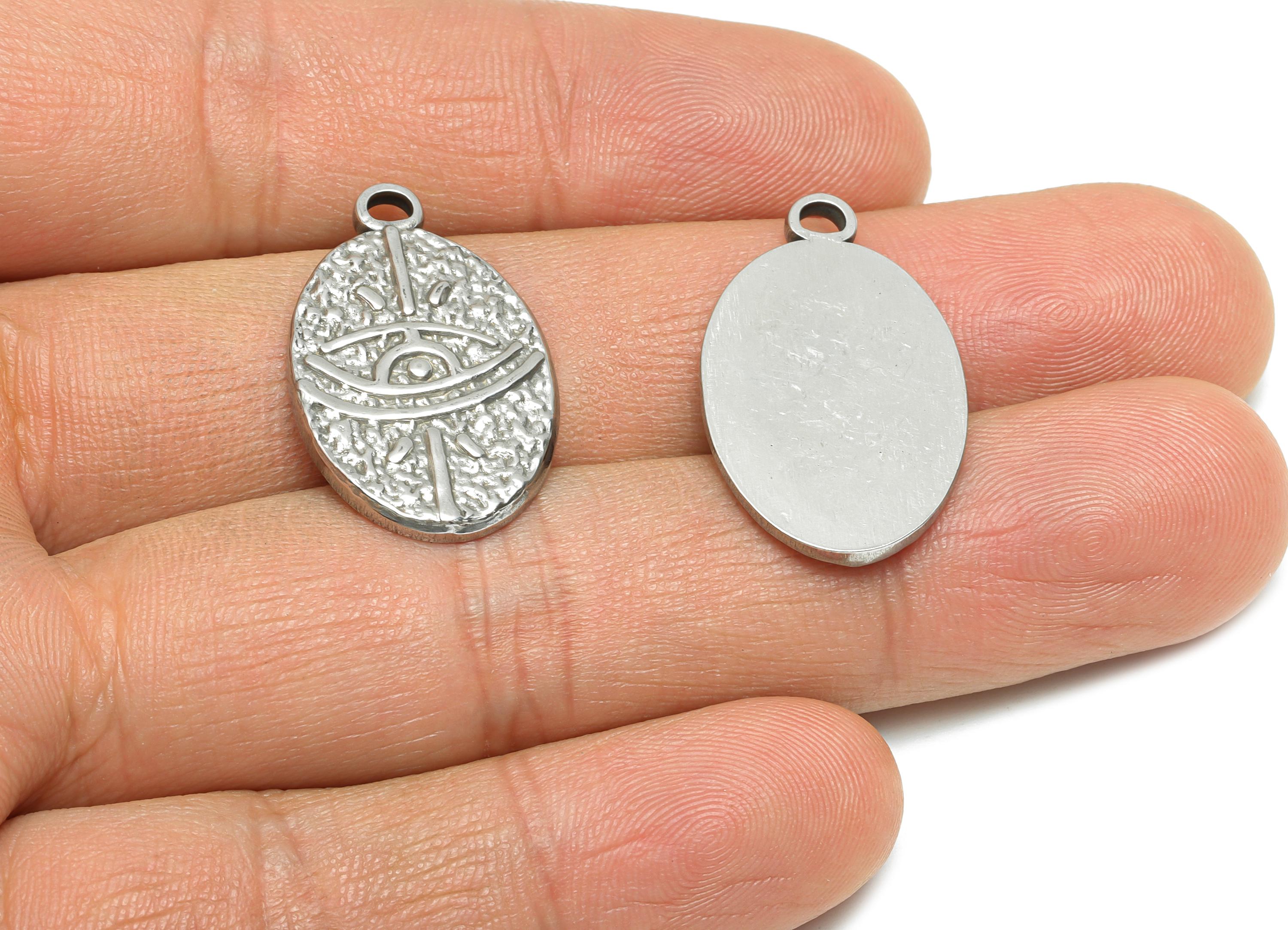 Stainless Steel Mystical Eye Pendant - Steel Artistic Charm for Necklace - Boho Protective Eye Motif - Custom Jewelry  - 27x16x2mm - SS1836 - DOMEDBAZAAR