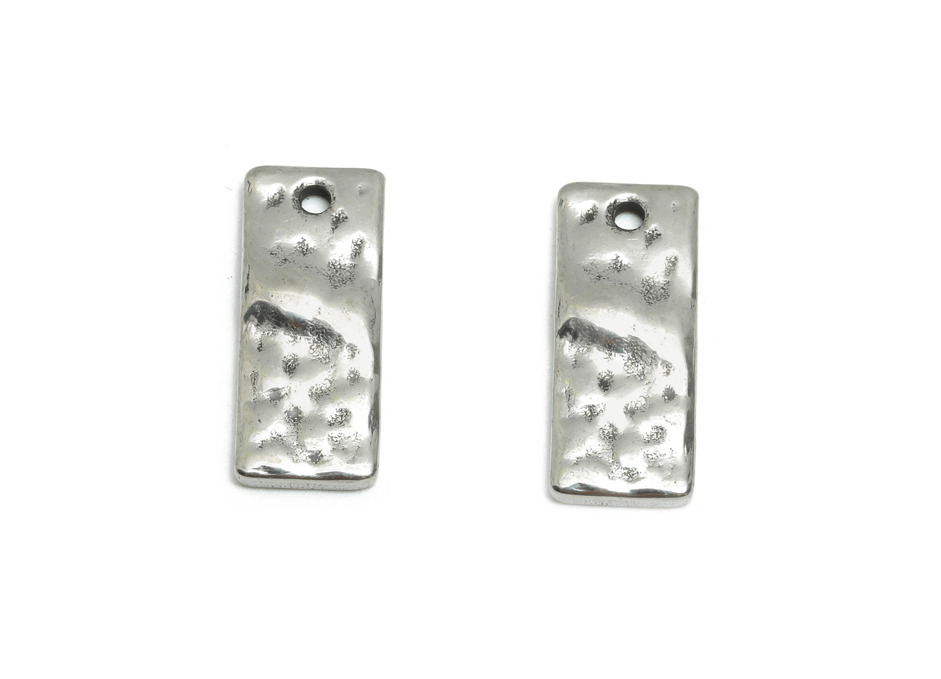 Stainless Steel Rectangle Charm - Hammered Artistic Charm for Bracelet - Textured Metal Geometric Charm - Jewelry Making - 17x7x2mm - SS1785 - DOMEDBAZAAR