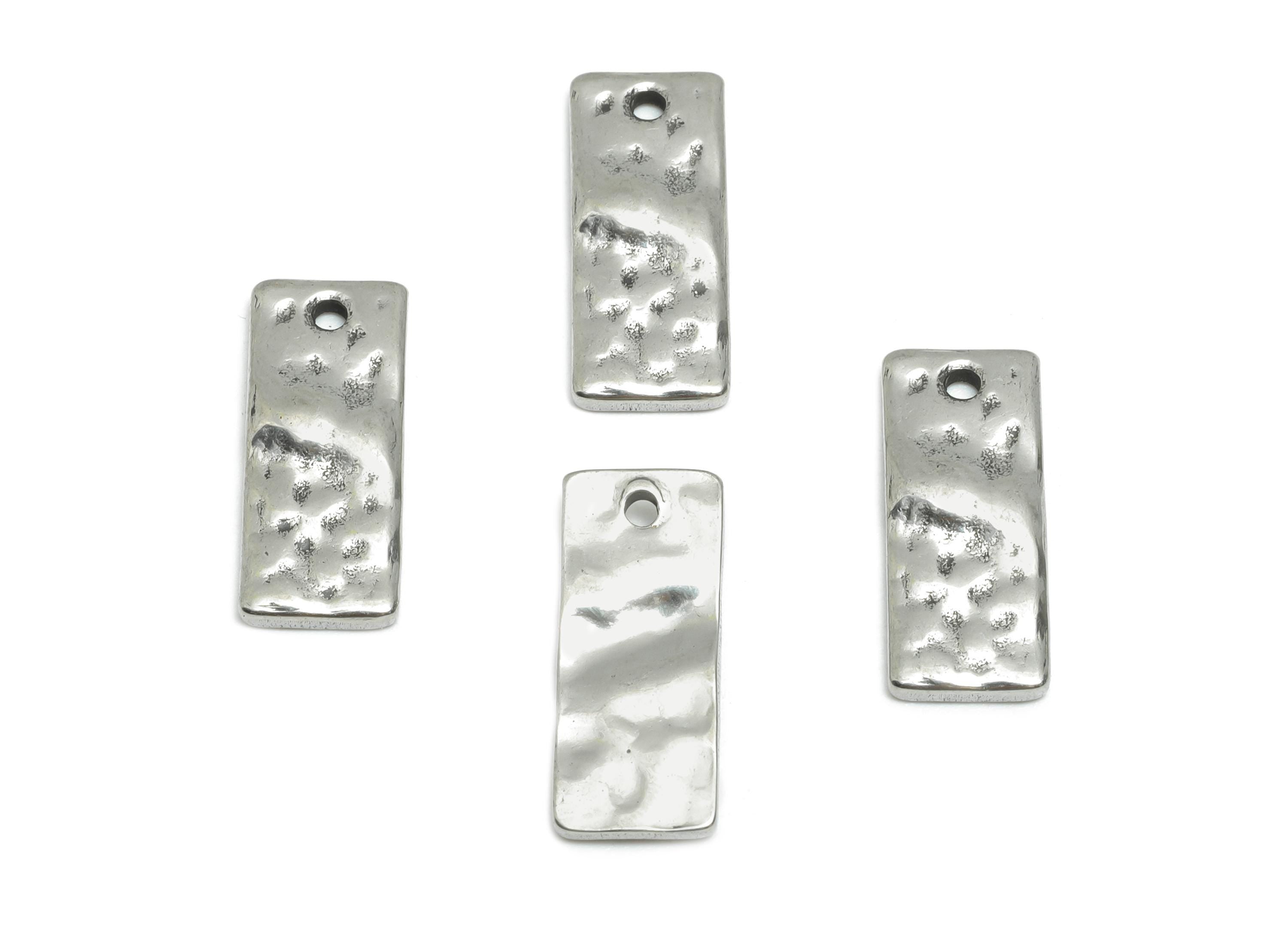 Stainless Steel Rectangle Charm - Hammered Artistic Charm for Bracelet - Textured Metal Geometric Charm - Jewelry Making - 17x7x2mm - SS1785 - DOMEDBAZAAR