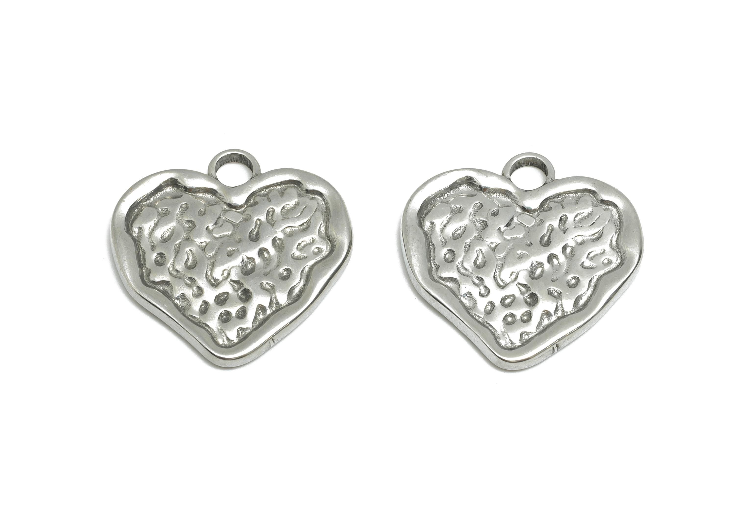 Stainless Steel Heart Charms - Hammered Heart Pendant for Necklace - Textured Metal Heart Charm - Steel Jewelry - 17.96x18x1.9mm - SS1756 - DOMEDBAZAAR