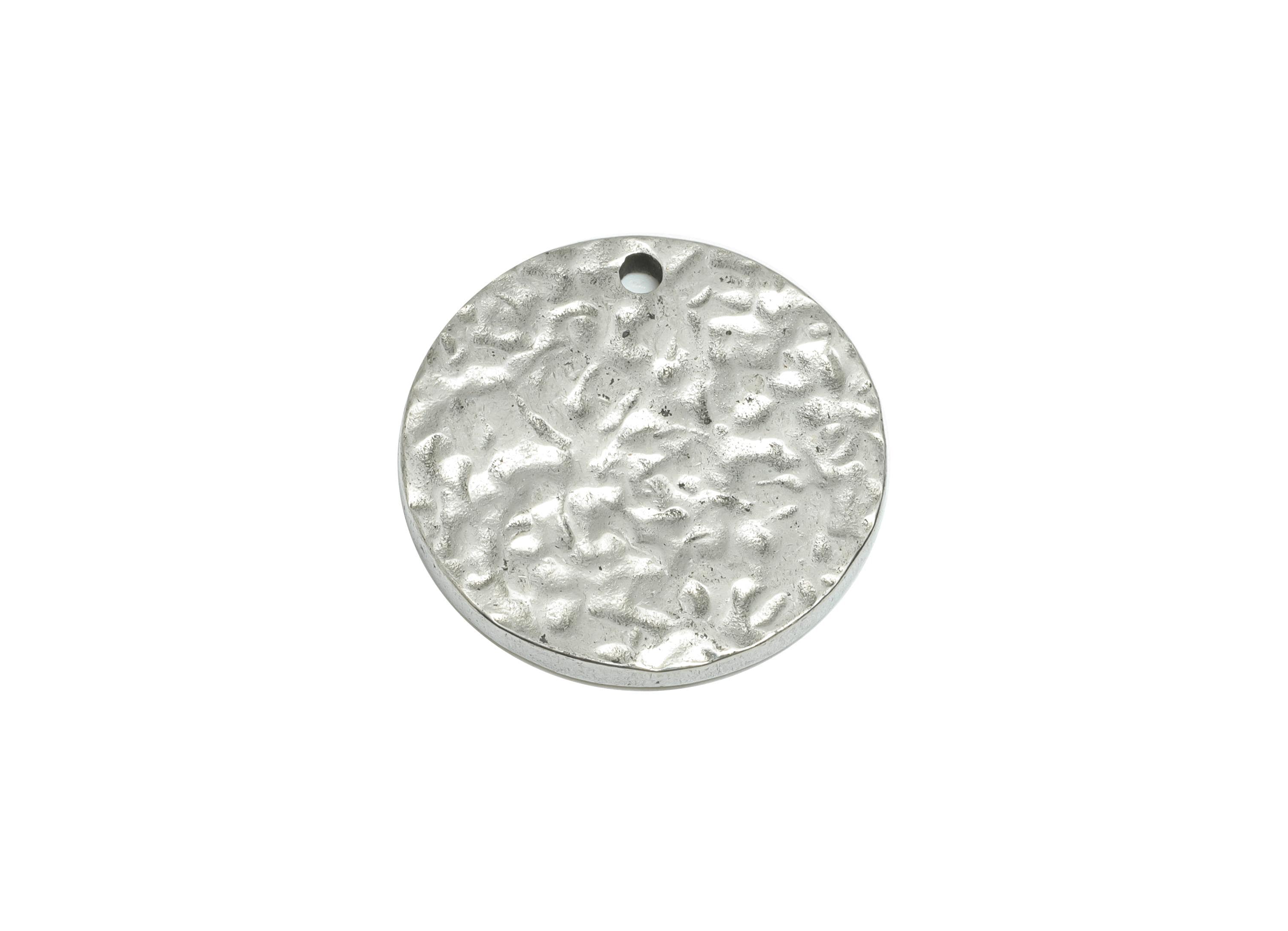 Stainless Steel Round Pendant - Steel Hammered Pendant for Necklace - Textured Coin Charm - Steel Jewelry Component - 20.36x20x2mm - SS1816 - DOMEDBAZAAR