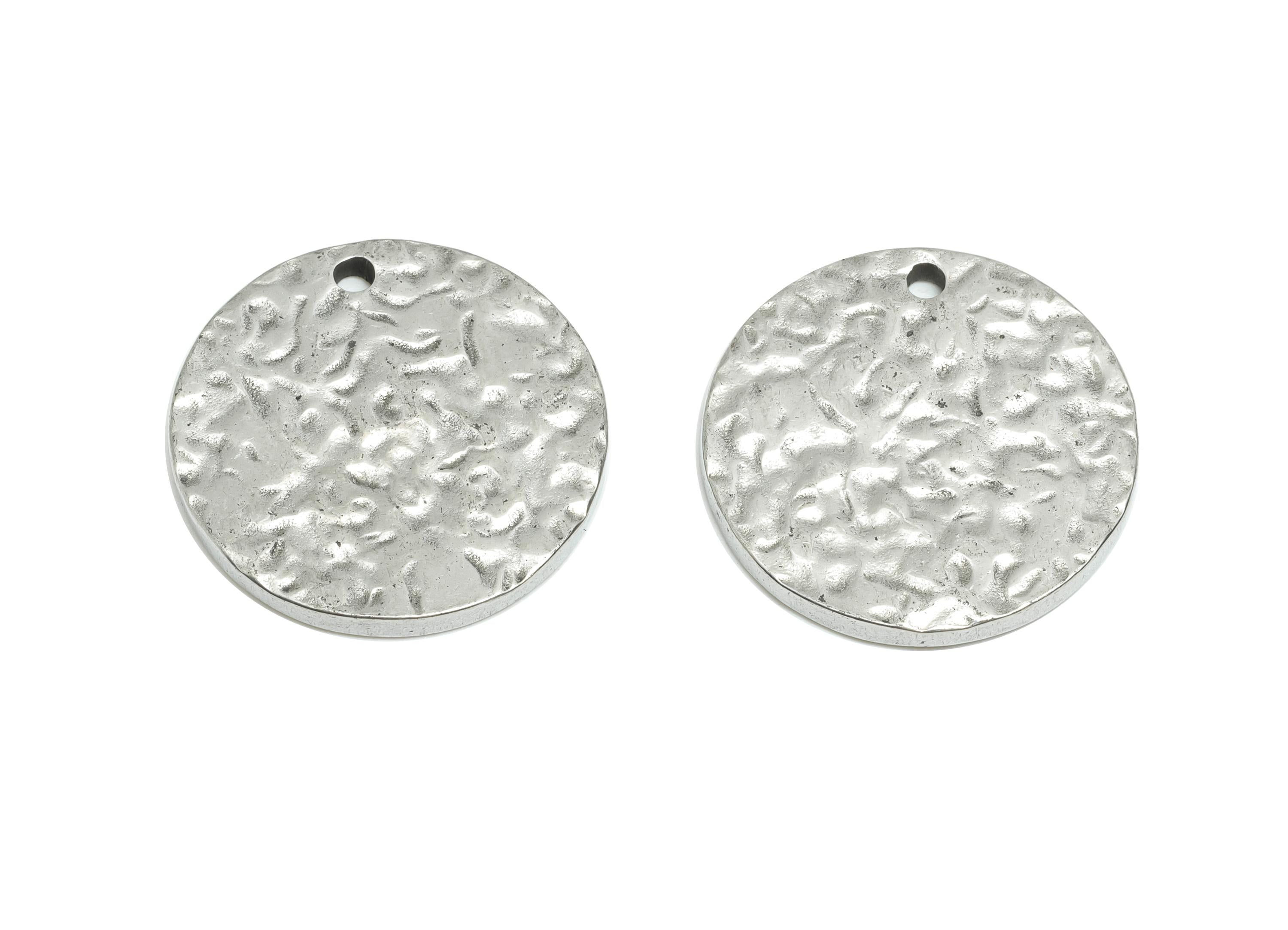 Stainless Steel Round Pendant - Steel Hammered Pendant for Necklace - Textured Coin Charm - Steel Jewelry Component - 20.36x20x2mm - SS1816 - DOMEDBAZAAR