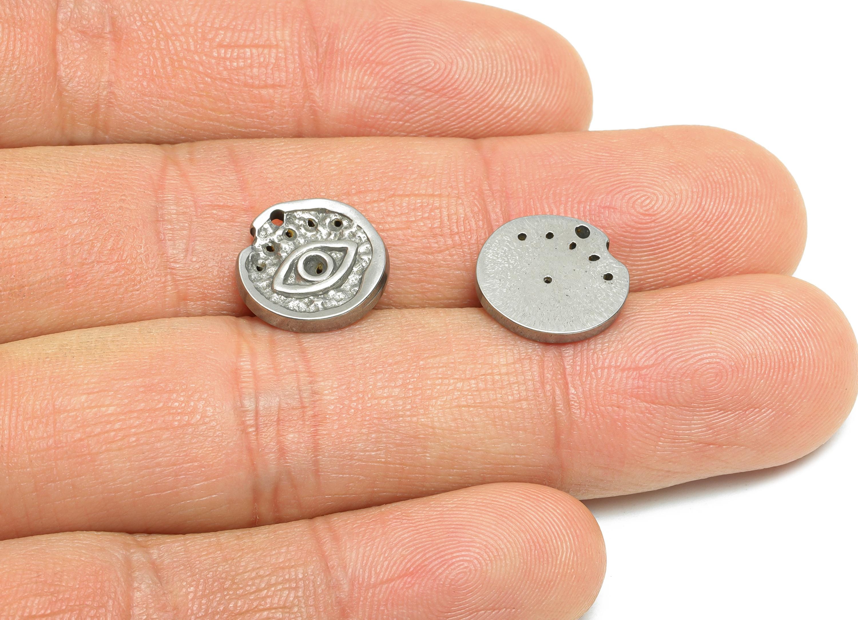 Stainless Steel Eye Pendant - Protective Amulet Pendant for Necklace - Textured Evil Eye Charm - DIY Handmade Jewelry - 12x12x1mm - SS1865 - DOMEDBAZAAR