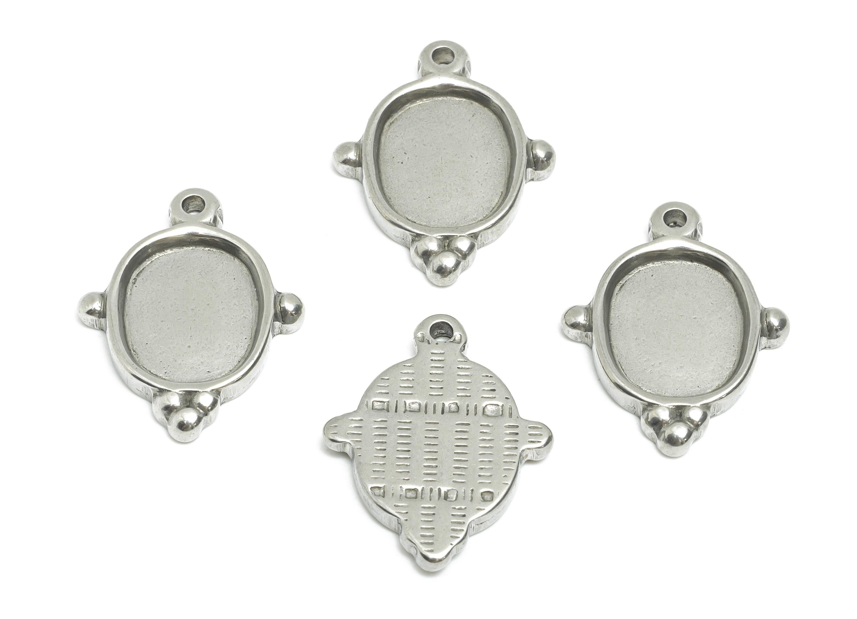 Stainless Steel Oval Charm - Vintage Geometry Charms - Minimalist Bezel Setting Pendant - Customizable Jewelry Base - 21x17x2.73mm - SS1927 - DOMEDBAZAAR