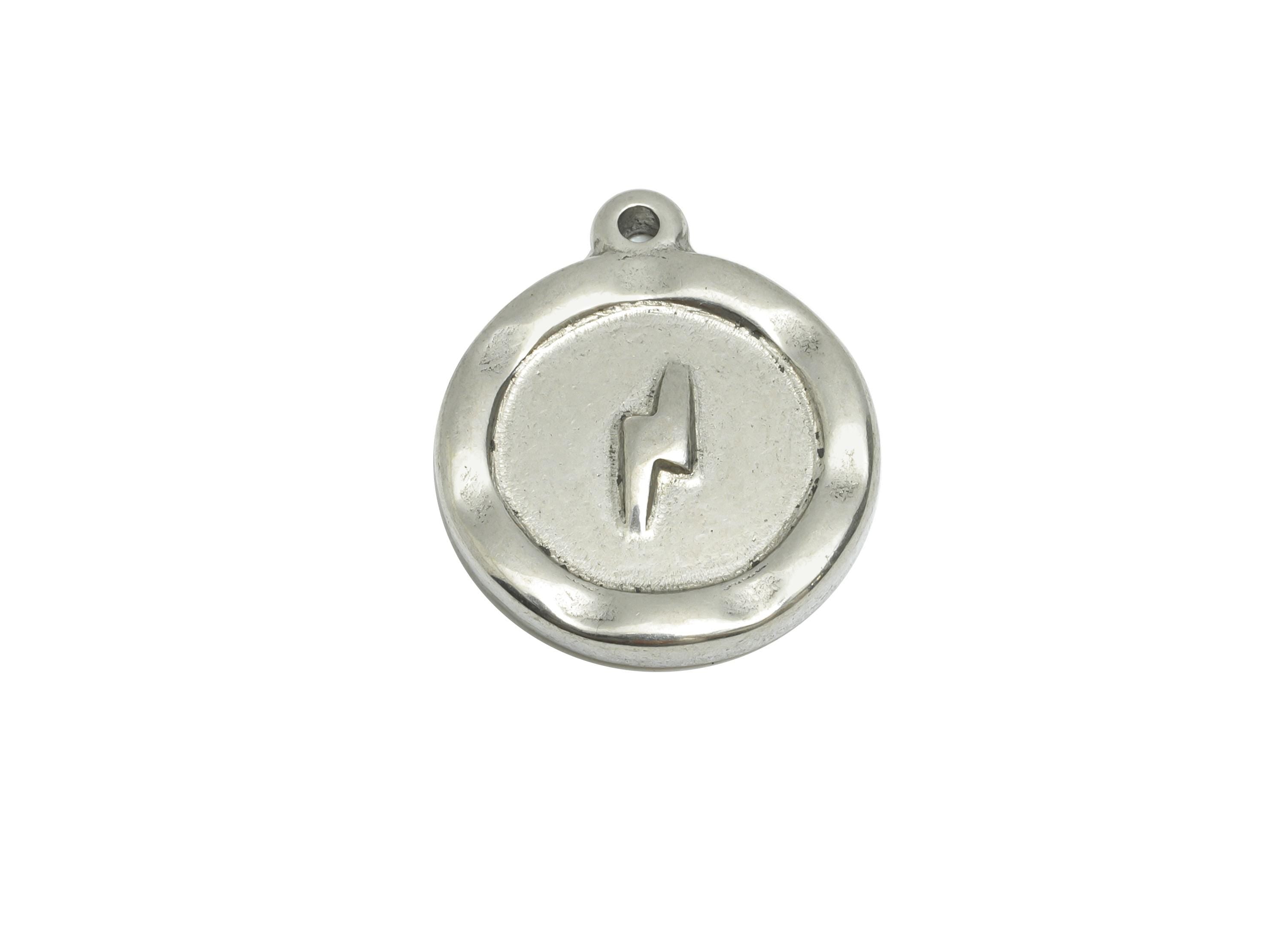 Steel lightning Pendant - Hammered Jewelry For Necklace - Minimalist Round Pendant with lightning - Whimsical Jewelry - 18x15x2mm - SS1892 - DOMEDBAZAAR