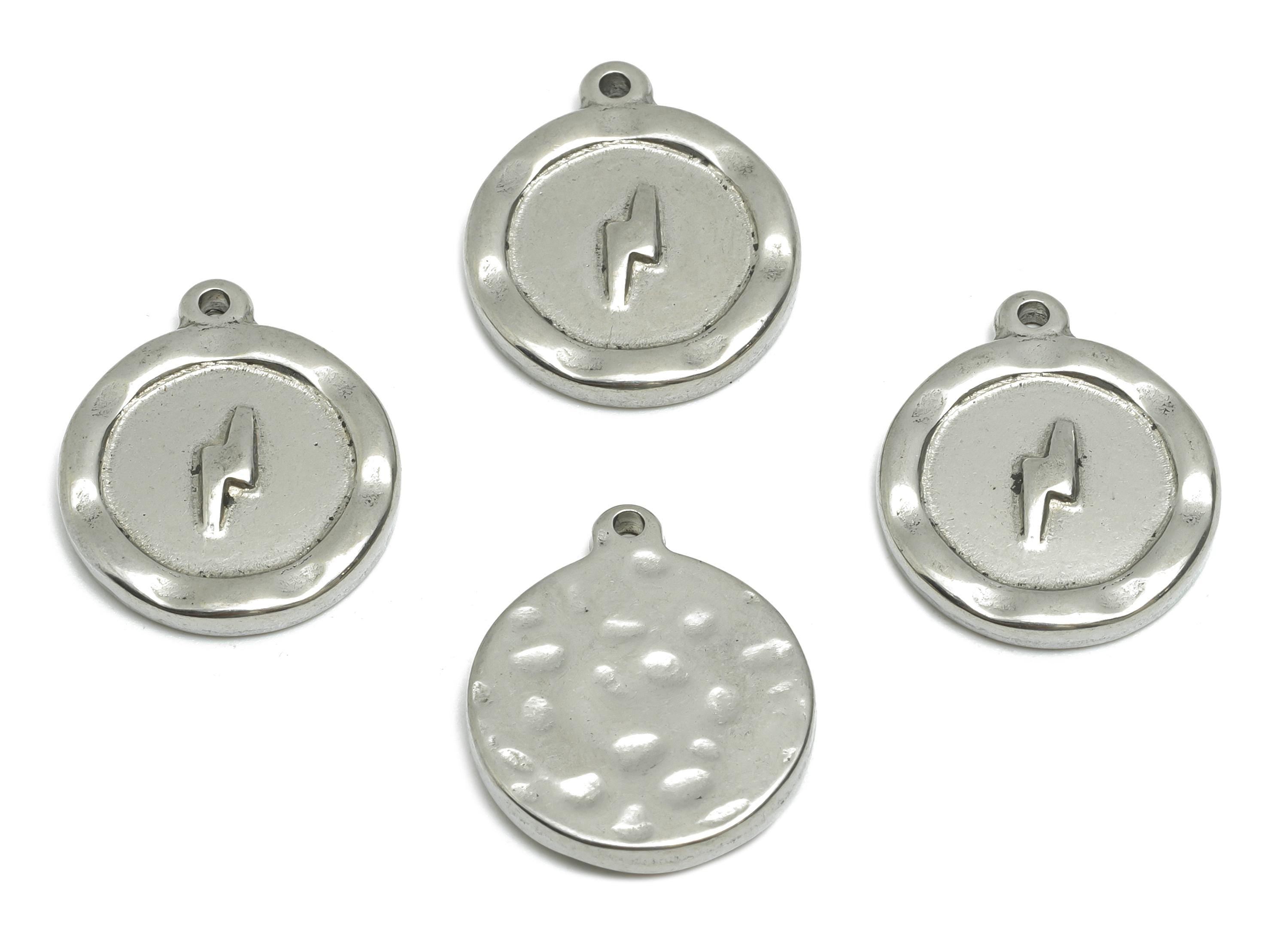Steel lightning Pendant - Hammered Jewelry For Necklace - Minimalist Round Pendant with lightning - Whimsical Jewelry - 18x15x2mm - SS1892 - DOMEDBAZAAR