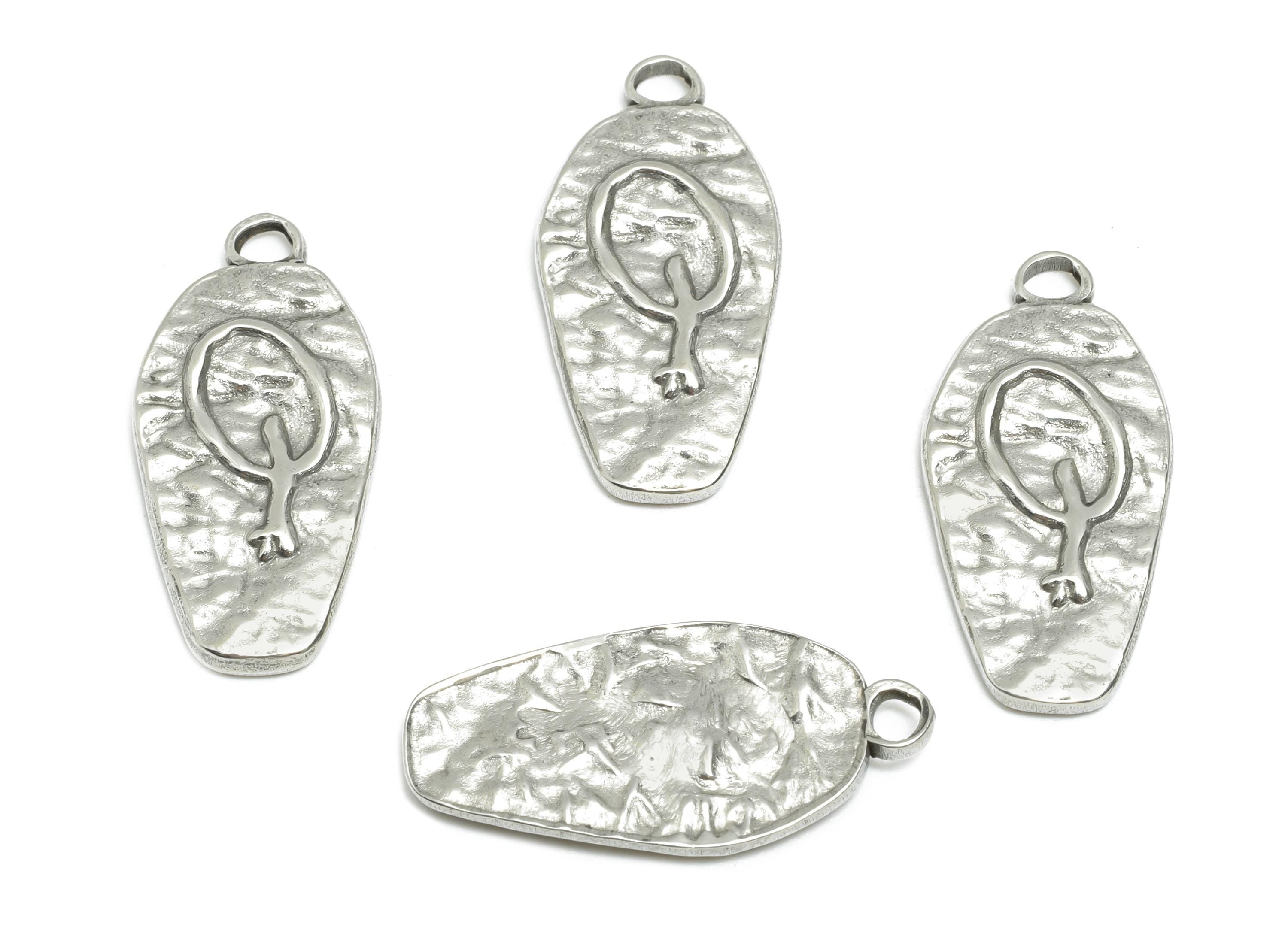 Stainless Steel Artisan Pendant - Steel Hammered Pendant for Necklace - Textured Charm Steel Jewelry Component - 24x11x2.23mm - SS1844 - DOMEDBAZAAR