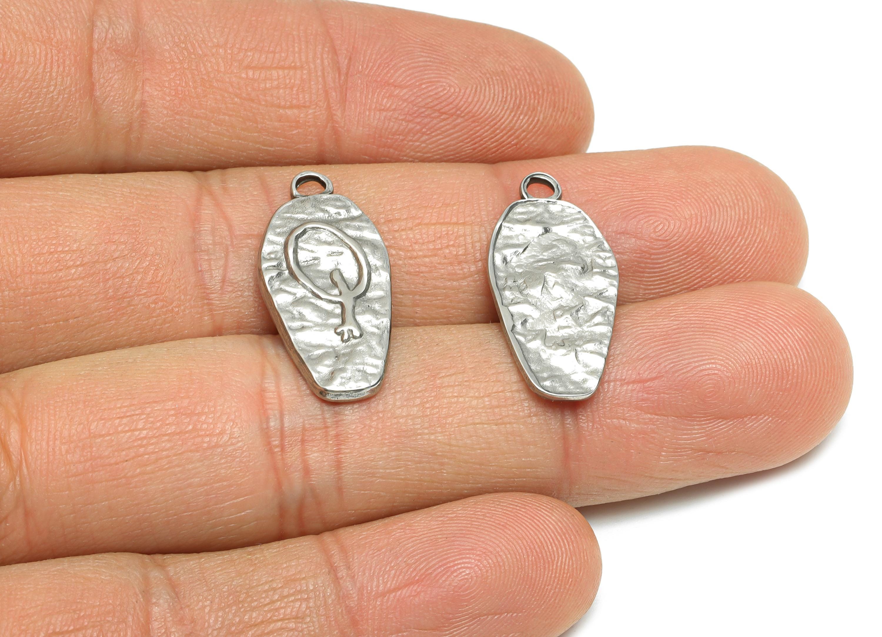 Stainless Steel Artisan Pendant - Steel Hammered Pendant for Necklace - Textured Charm Steel Jewelry Component - 24x11x2.23mm - SS1844 - DOMEDBAZAAR