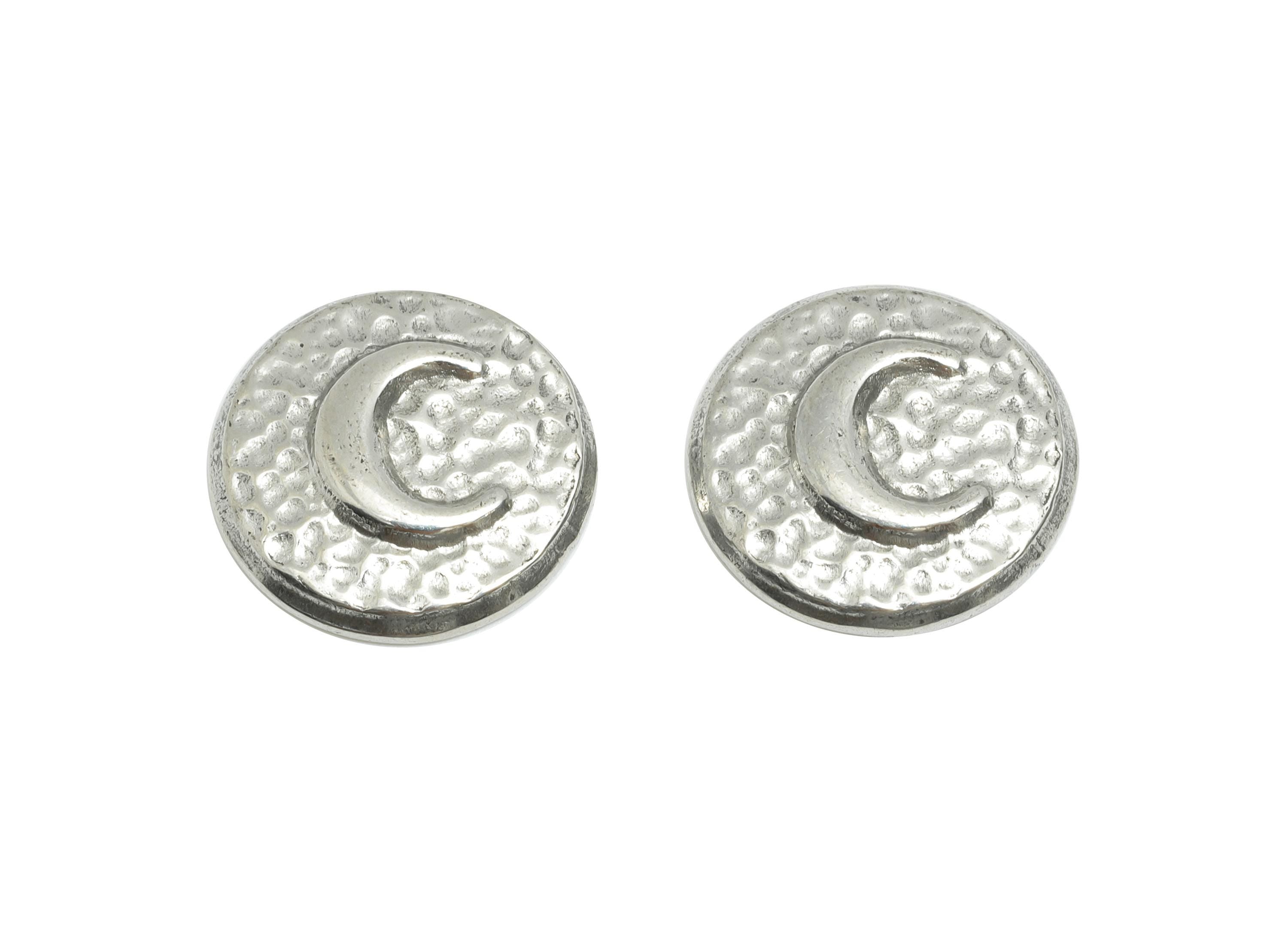 Stainless Steel Crescent Charm - Hammered Round Celestial Moon Charm - Silver Cosmic Amulet - Steel Jewelry Making - 13.6x13.57x2mm - SS1890 - DOMEDBAZAAR