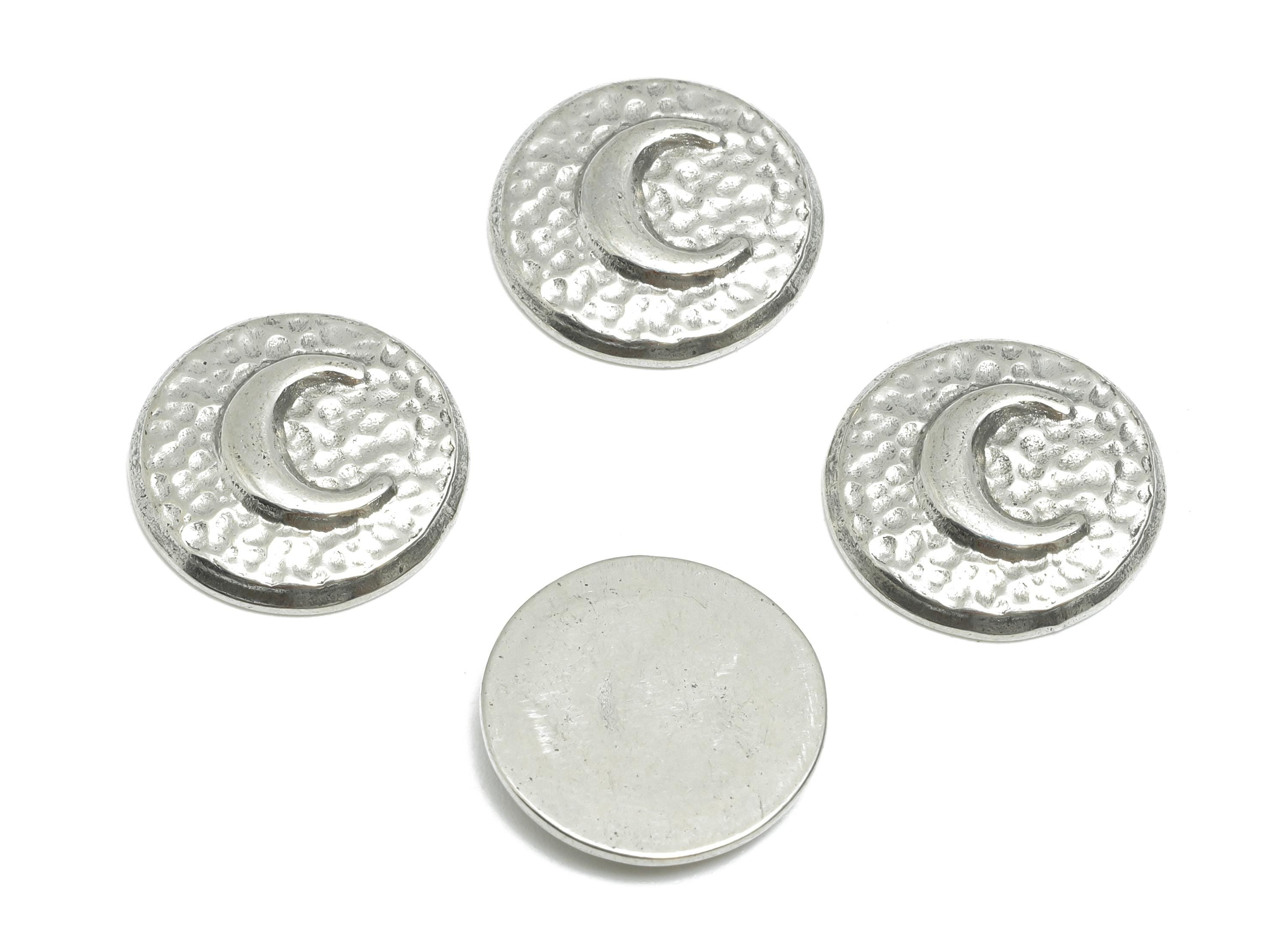 Stainless Steel Crescent Charm - Hammered Round Celestial Moon Charm - Silver Cosmic Amulet - Steel Jewelry Making - 13.6x13.57x2mm - SS1890 - DOMEDBAZAAR