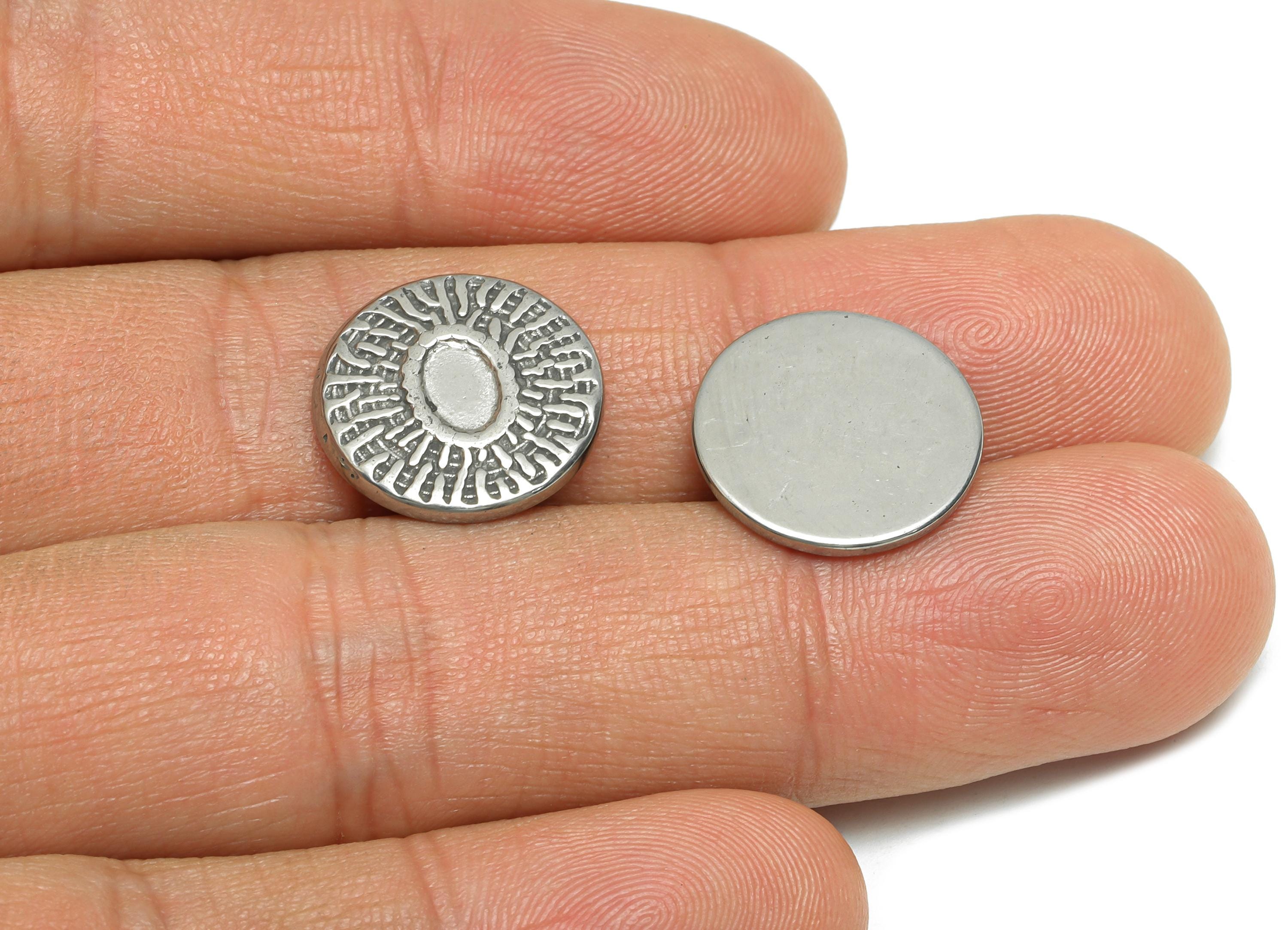 Stainless Steel Oval Charm - Textured Round Geometry Charm For Necklace - Vintage Textured Charm - Steel Jewelry - 15x15x1.89mm - SS1930 - DOMEDBAZAAR