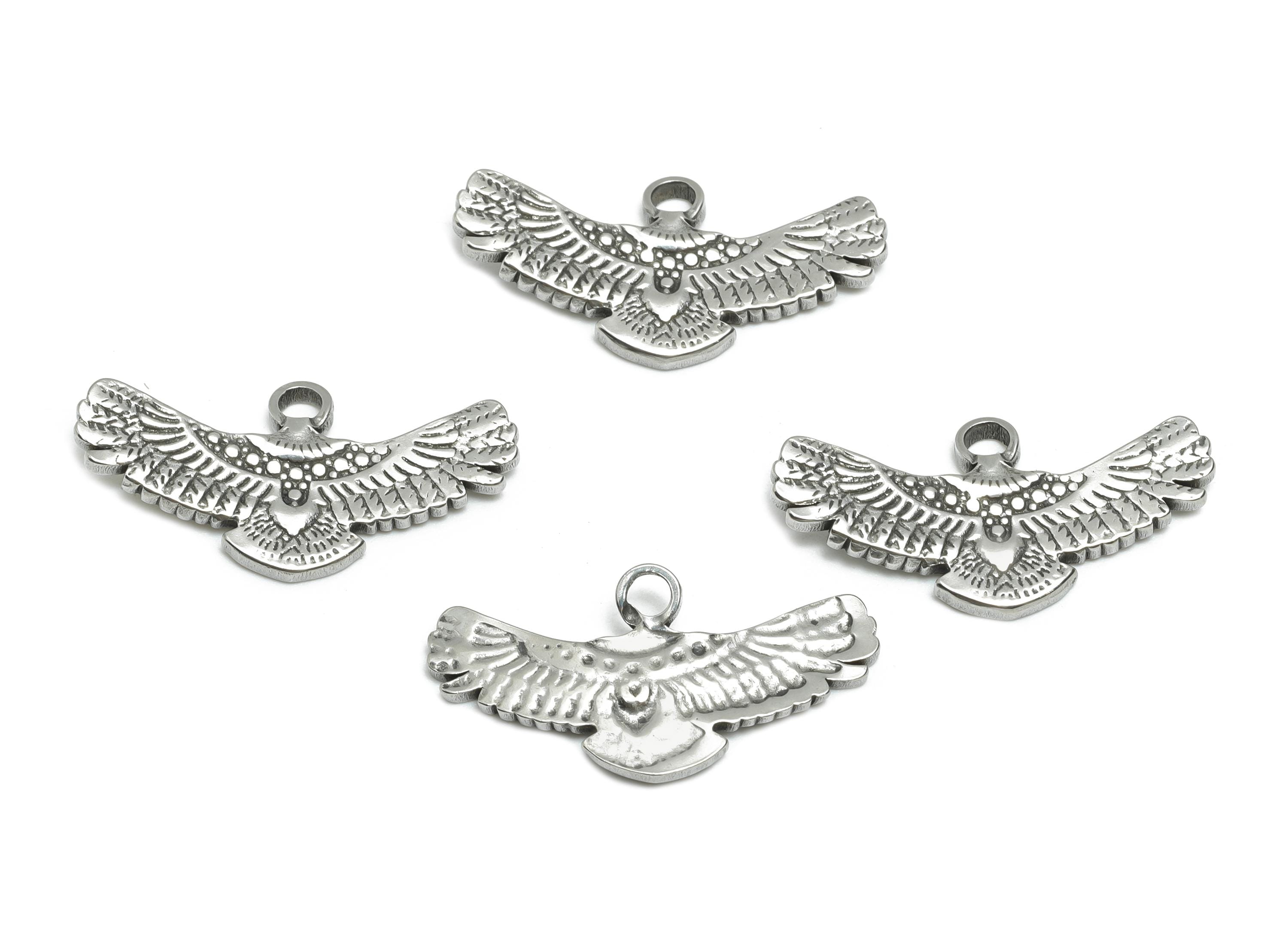 Stainless Steel Eagle Wing Charm - Textured Bird Pendant for Necklace - Freedom Detailed Feathers - Steel Jewelry - 25x12x1.81mm - SS1843 - DOMEDBAZAAR